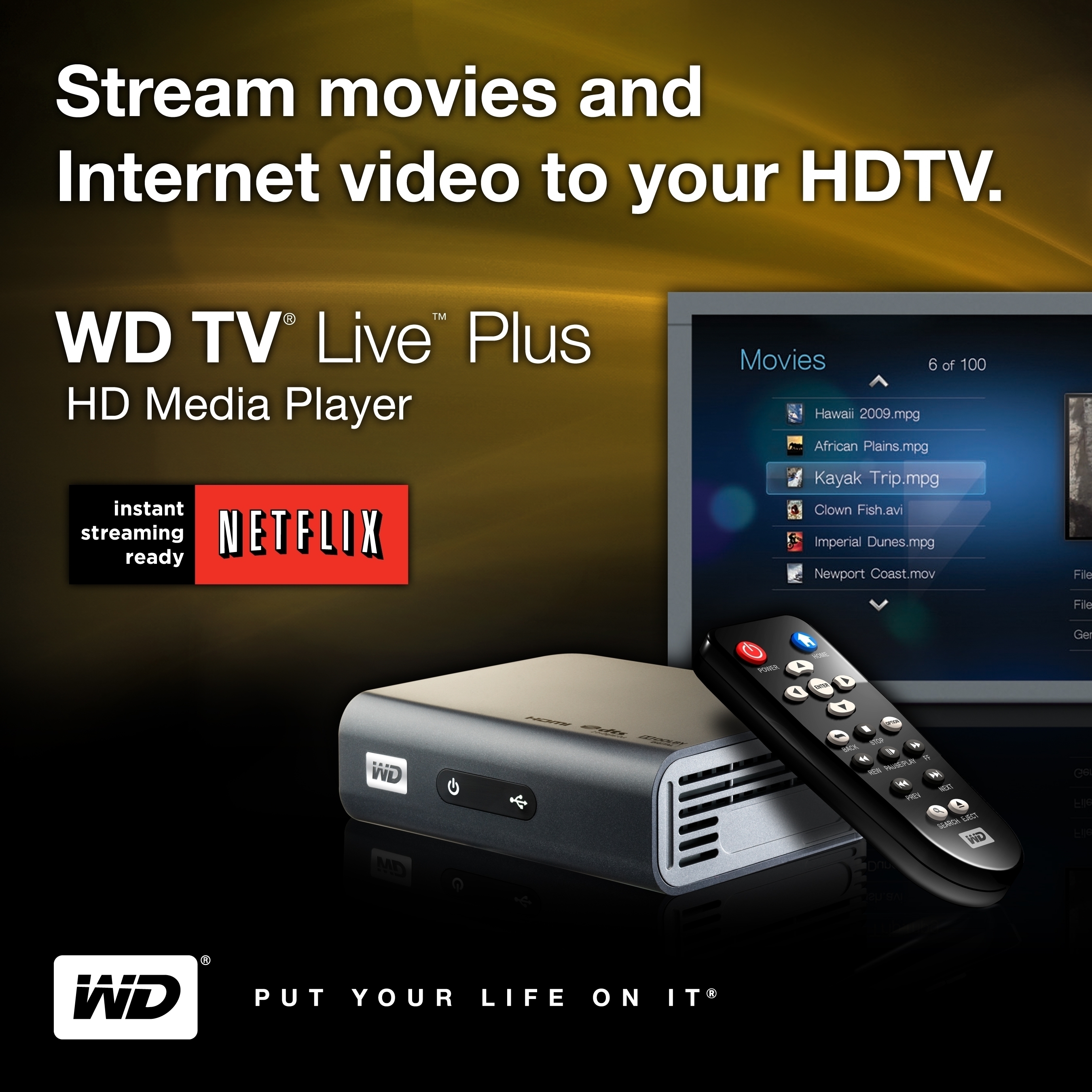 New WD TV(R) Live Plus HD Media Player Delivers Thousands of TV Episodes  and Movies for Netflix(R) Members to Watch Instantly