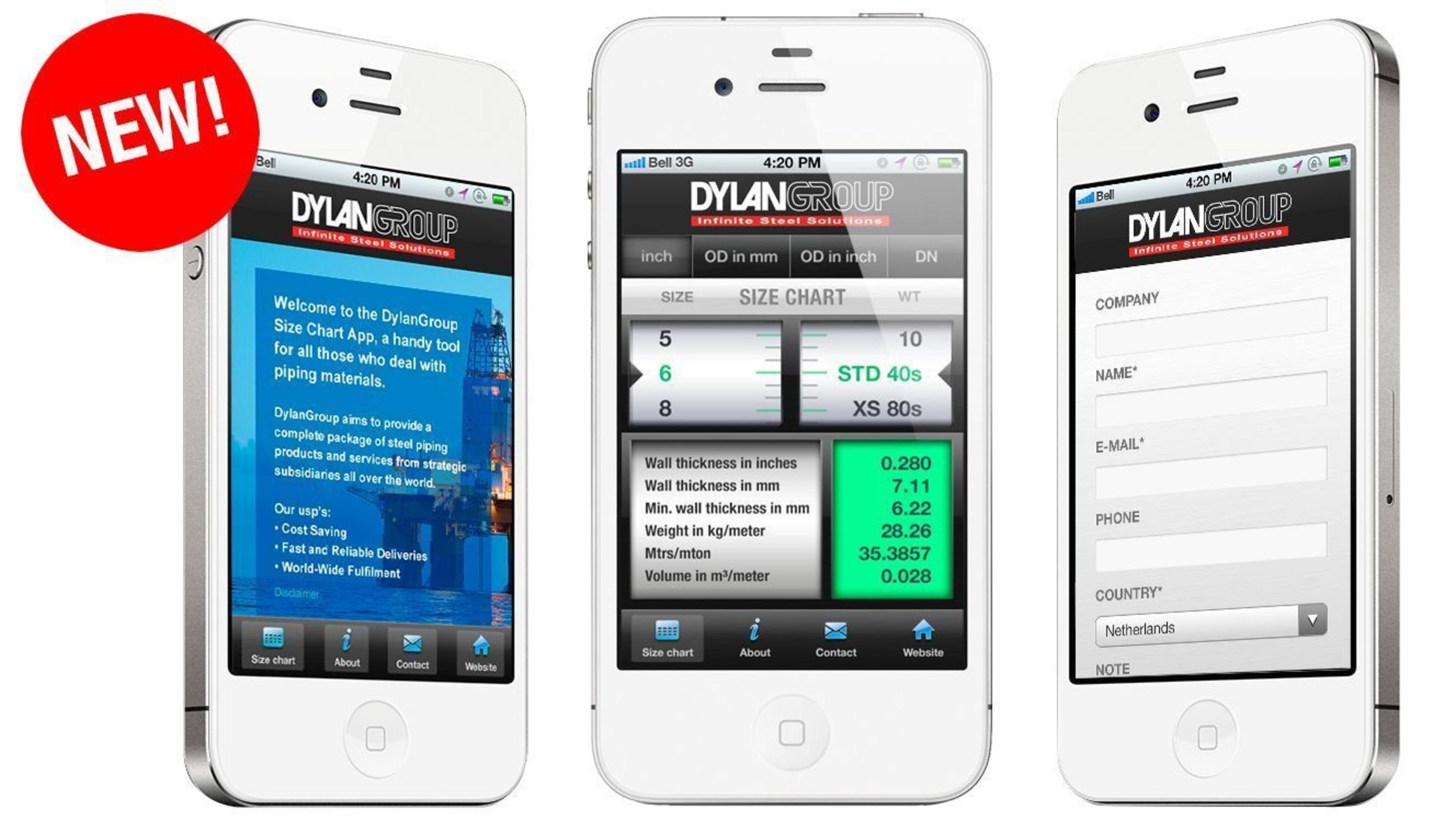 DylanGroup is proud to introduce the DylanGroup Size Chart App, a handy tool for all those who deal with piping materials (PRNewsFoto/DylanGroup)