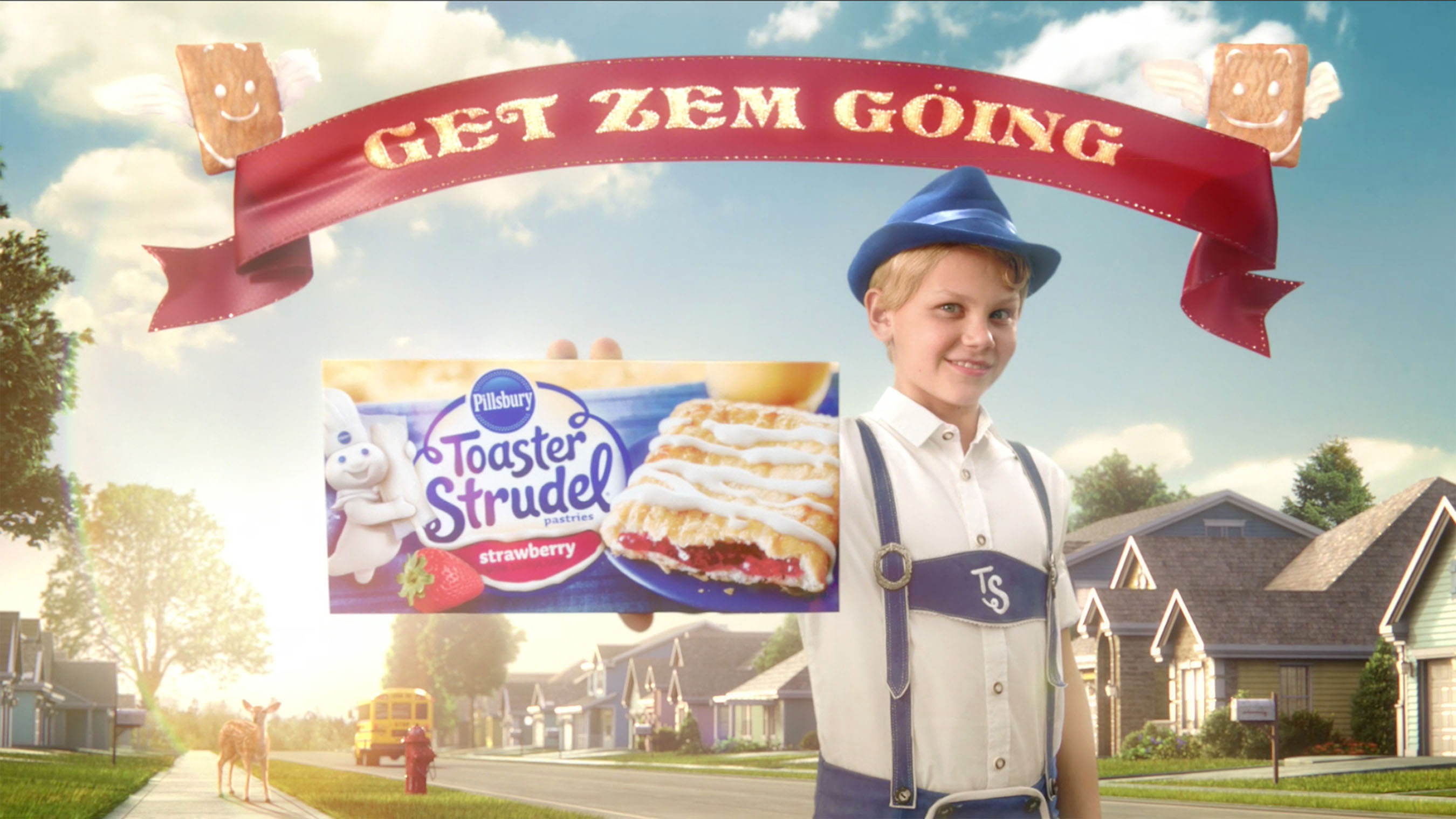 The new face of Pillsbury Toaster Strudel, Hans Strudel, helps "Get Zem Going!". (PRNewsFoto/Pillsbury Toaster Strudel) (PRNewsFoto/PILLSBURY TOASTER STRUDEL)