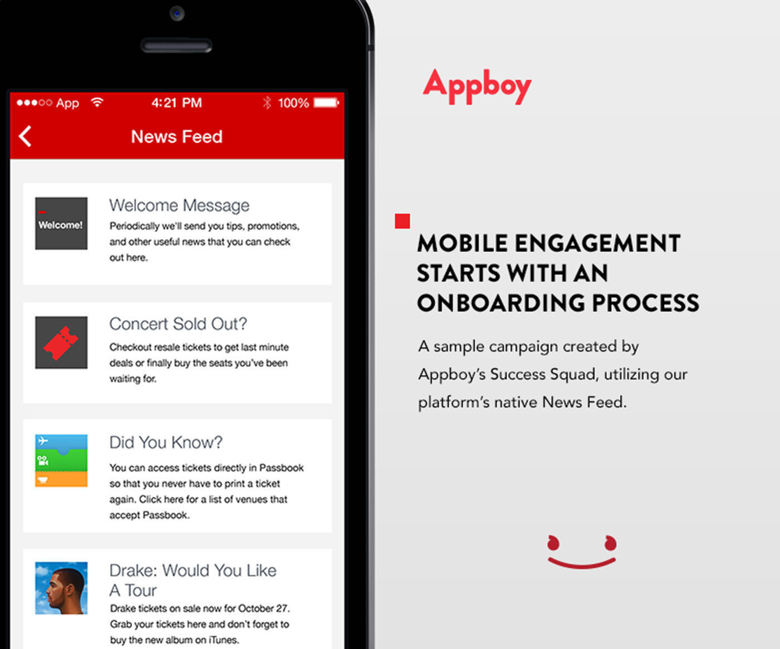 A mobile engagement campaign using Appboy's News Feed. The MRM platform announces today it has raised $7.6MM in Series A financing. (PRNewsFoto/Appboy) (PRNewsFoto/APPBOY)