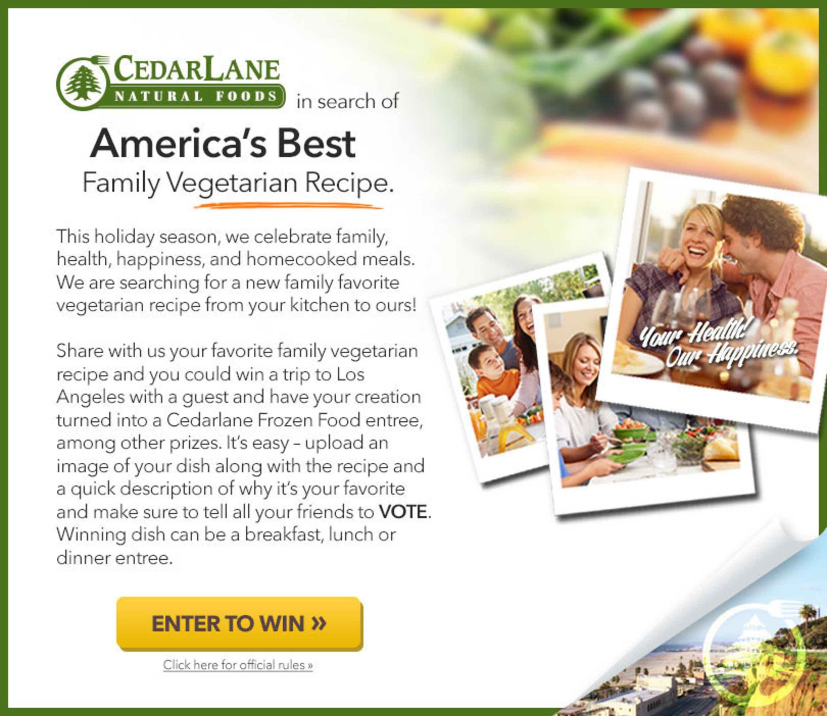 Cedarlane Natural Foods In Search Of America's Best Family Recipe. (PRNewsFoto/Cedarlane Natural Foods, Inc.) (PRNewsFoto/CEDARLANE NATURAL FOODS, INC.)