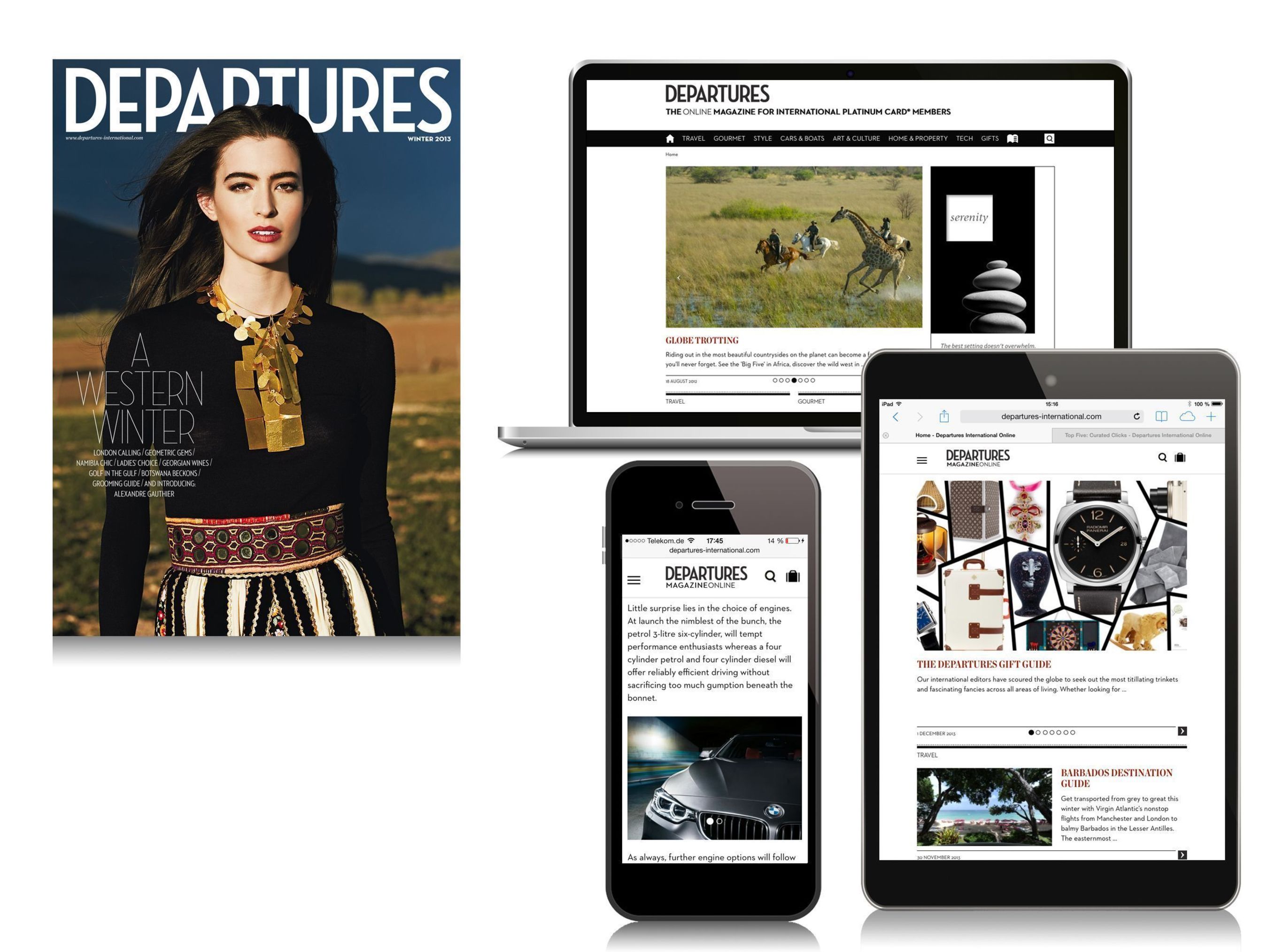 Departures Magazine Online for Platinum Card Members from American Express. Relaunch provides a whole new online experience and elevates the site to the ranks of the worldâ€™s most influential sources of luxury news, views and inspiration. (PRNewsFoto/Journal International)