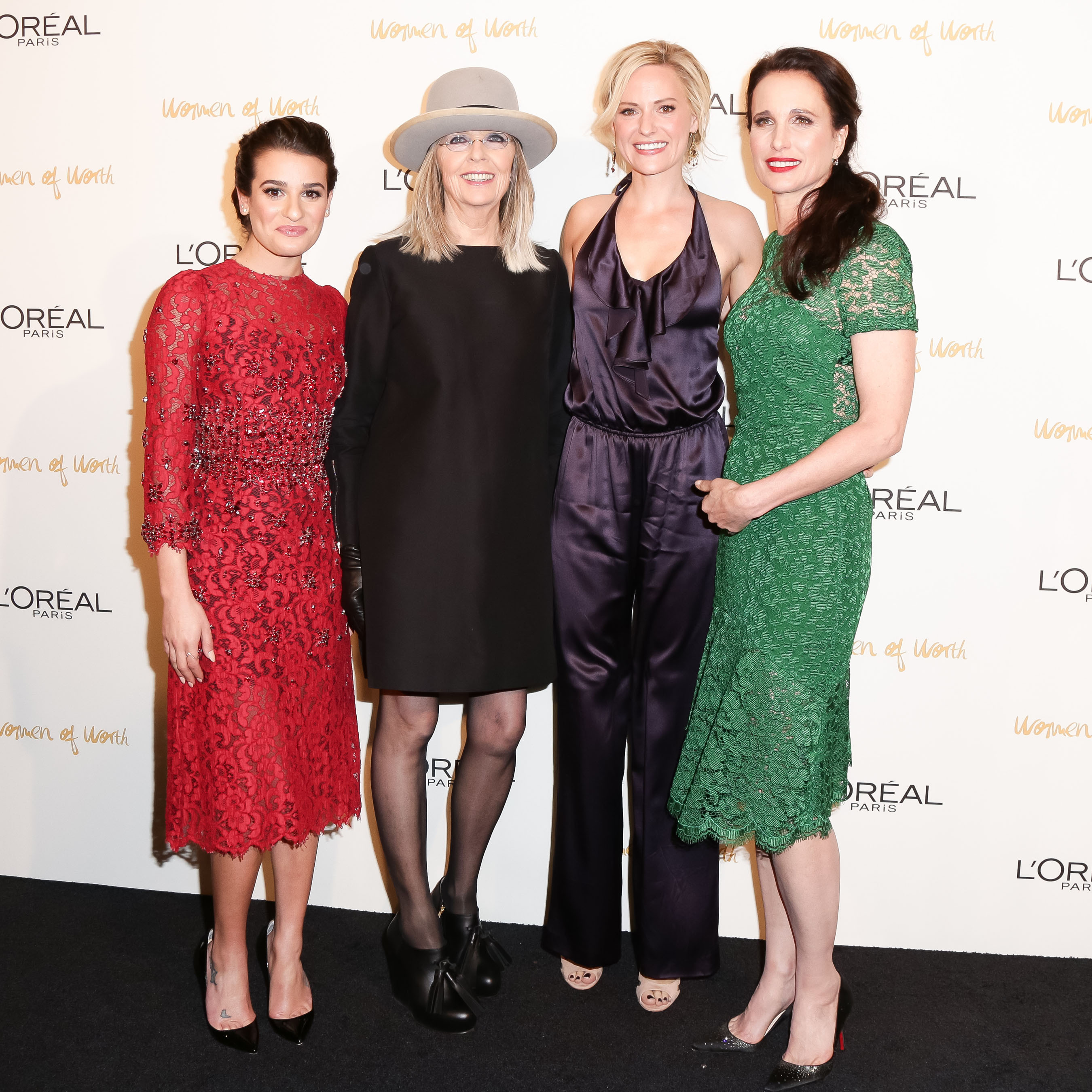 L'Oreal Paris ambassadors Lea Michele, Diane Keaton, Aimee Mullins and Andie MacDowell attend the eighth annual L'Oreal Paris Women of Worth celebration at The Pierre on December 3, 2013 in New York City. (PRNewsFoto/L'Oreal Paris) (PRNewsFoto/L'OREAL PARIS)