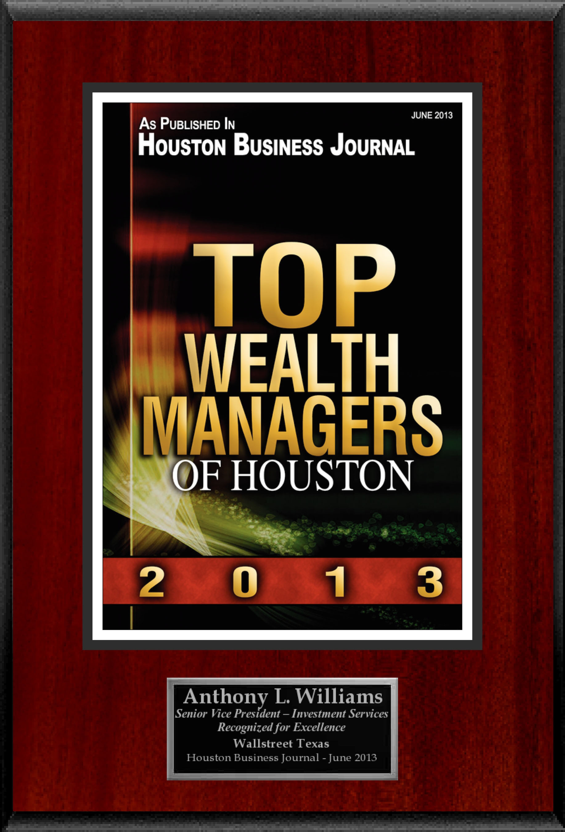 Anthony L. Williams Selected For "Top Wealth Managers of Houston". (PRNewsFoto/American Registry) (PRNewsFoto/AMERICAN REGISTRY)