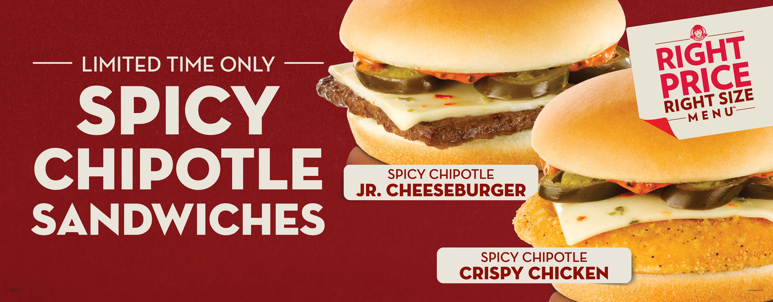 Wendy's spices up its Right Price Right Size Menu(tm) with two new zesty choices: the Spicy Chipotle Crispy Chicken Sandwich and the Spicy Chipotle Jr. Cheeseburger. Available for a limited time, both 99-cent heat-seeking additions feature a unique taste you can't find in quick service - including melted Pepper Jack Cheese, zesty jalapenos and a signature spicy sauce on top of juicy beef or a crispy chicken fillet. (PRNewsFoto/The Wendy's Company) (PRNewsFoto/THE WENDY'S COMPANY)