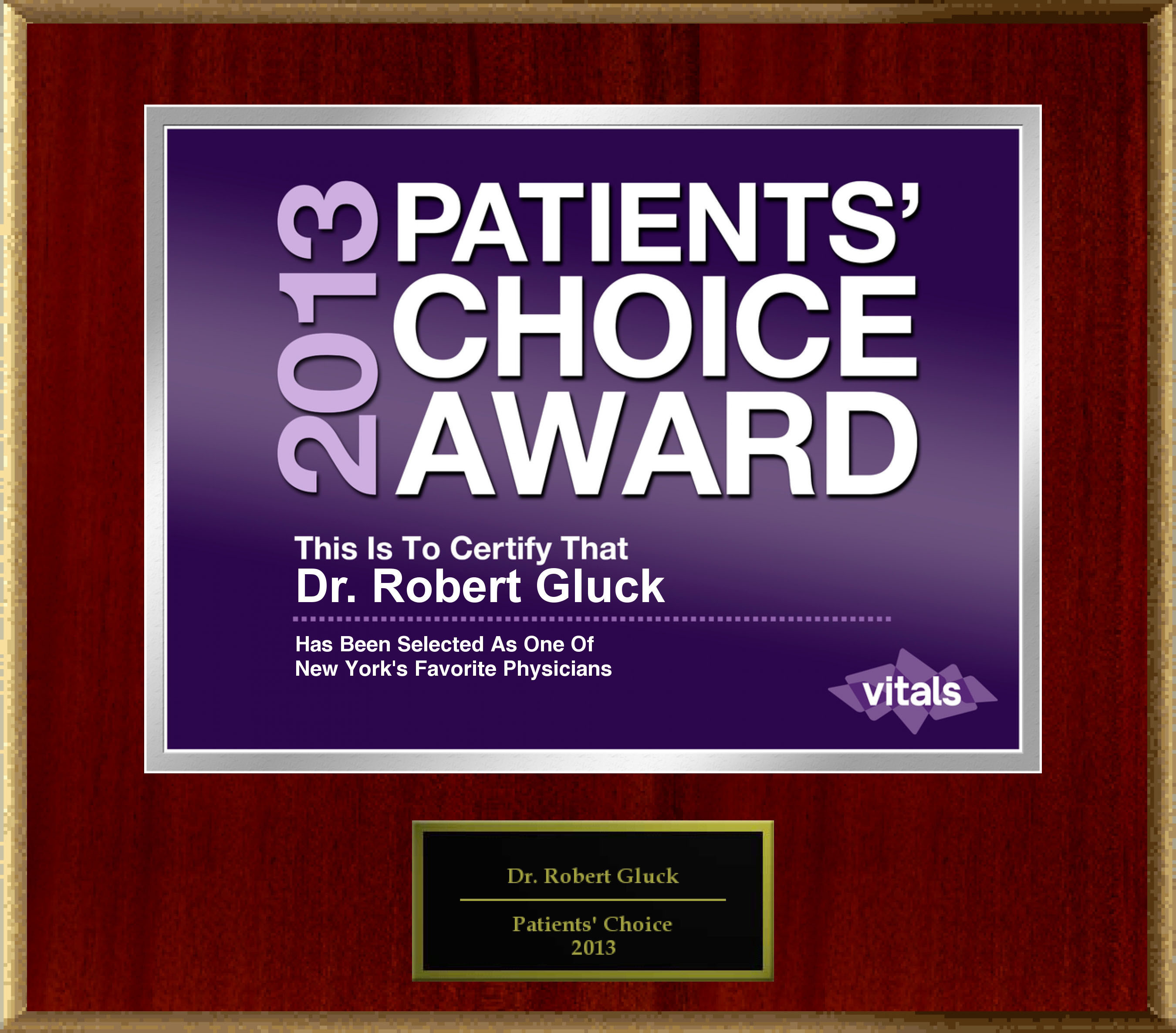Dr. Robert Gluck of Lake Success, New York, NY Named a Patients' Choice Award Winner for 2013. (PRNewsFoto/American Registry) (PRNewsFoto/AMERICAN REGISTRY)