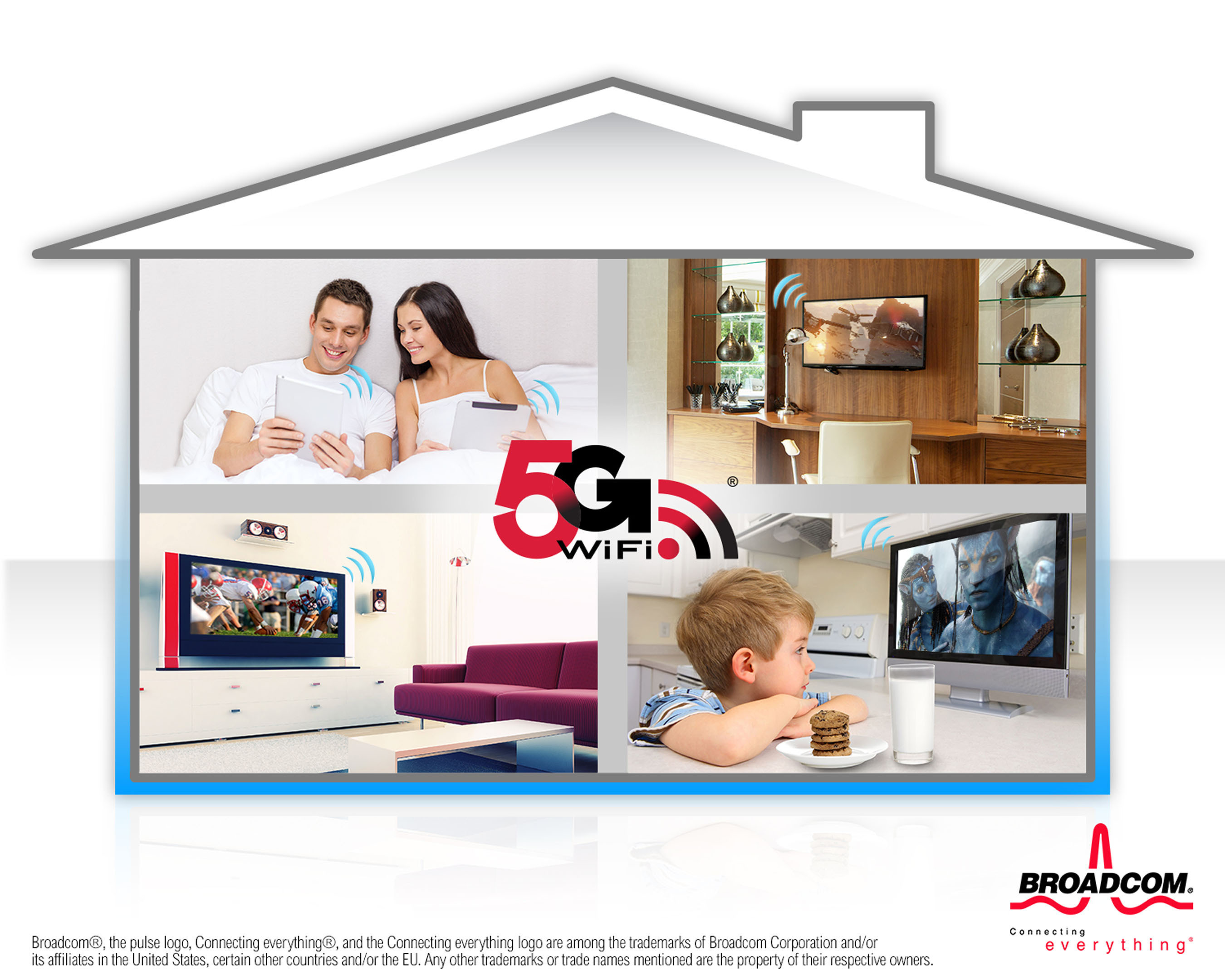 Broadcom's 5G WiFi solutions simplify streaming content throughout the home. (PRNewsFoto/Broadcom Corporation/BRCM Mobile & Wireless) (PRNewsFoto/BROADCOM CORPORATION)