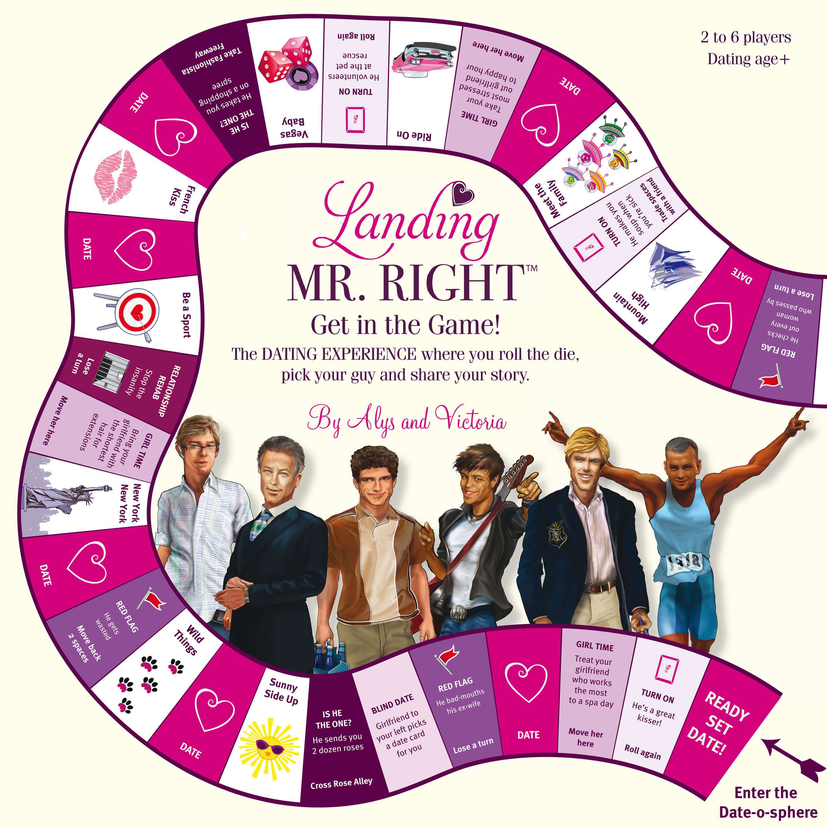 Landing Mr. Right is a hilarious NEW board game for single women in pursuit of "the One." The game, which has just launched in time for Valentine's Day, was created by Alys Daly and Victoria Brewer (both single) as a way to build confidence and friendship among women. Landing Mr. Right leads women on a virtual dating journey to find their own "Mr. Right." Along the way, they will have the opportunity to date six stereotypical men and will be asked to answer questions and share stories about their dating experiences. Landing Mr. Right is available for purchase on  www.landingmrright.com . (PRNewsFoto/Landing Mr. Right) (PRNewsFoto/LANDING MR. RIGHT)