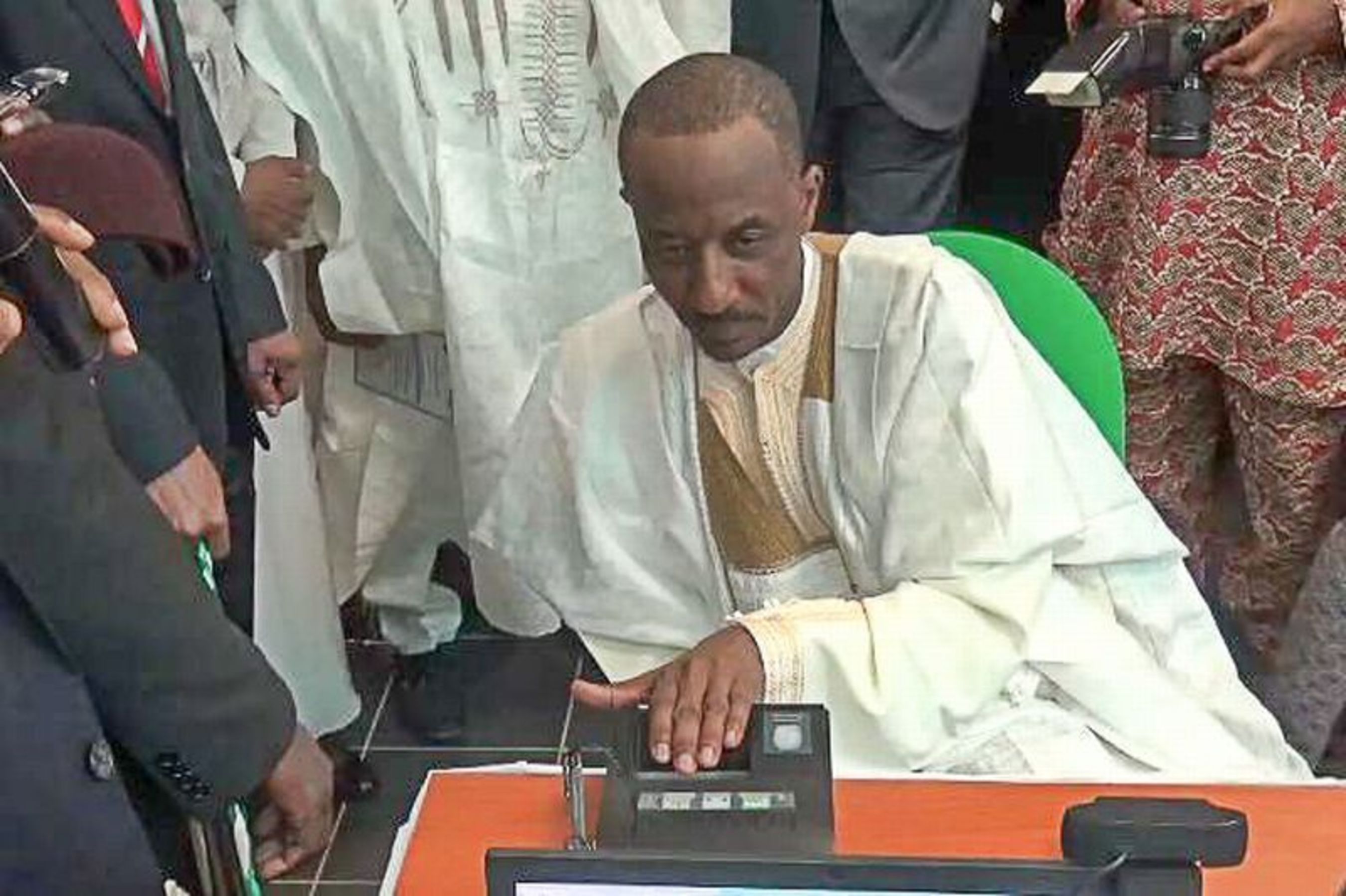 The Governor of the Central Bank of Nigeria, Dr Sanusi Lamido Sanusi, was the first bank customer to register his fingerprint in DERMALOG's biometric system. (PRNewsFoto/DERMALOG Identification Systems)