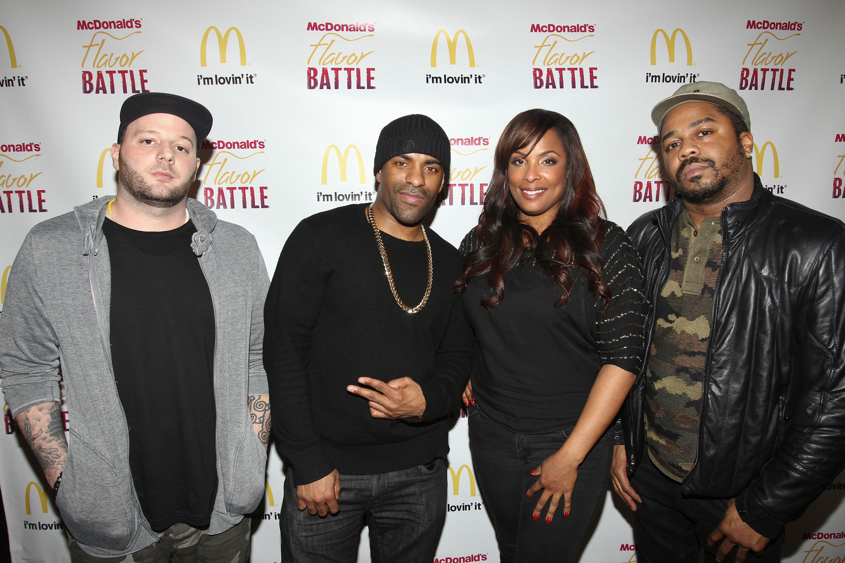 2014 McDonald's Flavor Battle judges (l-r) DeeJay Element, DJ Clue, DJ Spinderella and Just Blaze. The judges were tasked with critiquing, scoring and ultimately deciding the champion among finalists DJ Niena Drake of Chicago, DJ R-Tistic of Los Angeles and DJ Erika B of Newport News, VA. Once scores were tallied, DJ R-Tistic was named the 2014 champion. McDonald's Flavor Battle is a national online DJ competition that showcases some of America's hottest up-and-coming mix-masters. Watch the rebroadcast of the finale any time until March 30 on FlavorBattle.com. Photo credit: Soul Brother.(PRNewsFoto/McDonald's) (PRNewsFoto/MCDONALD'S)