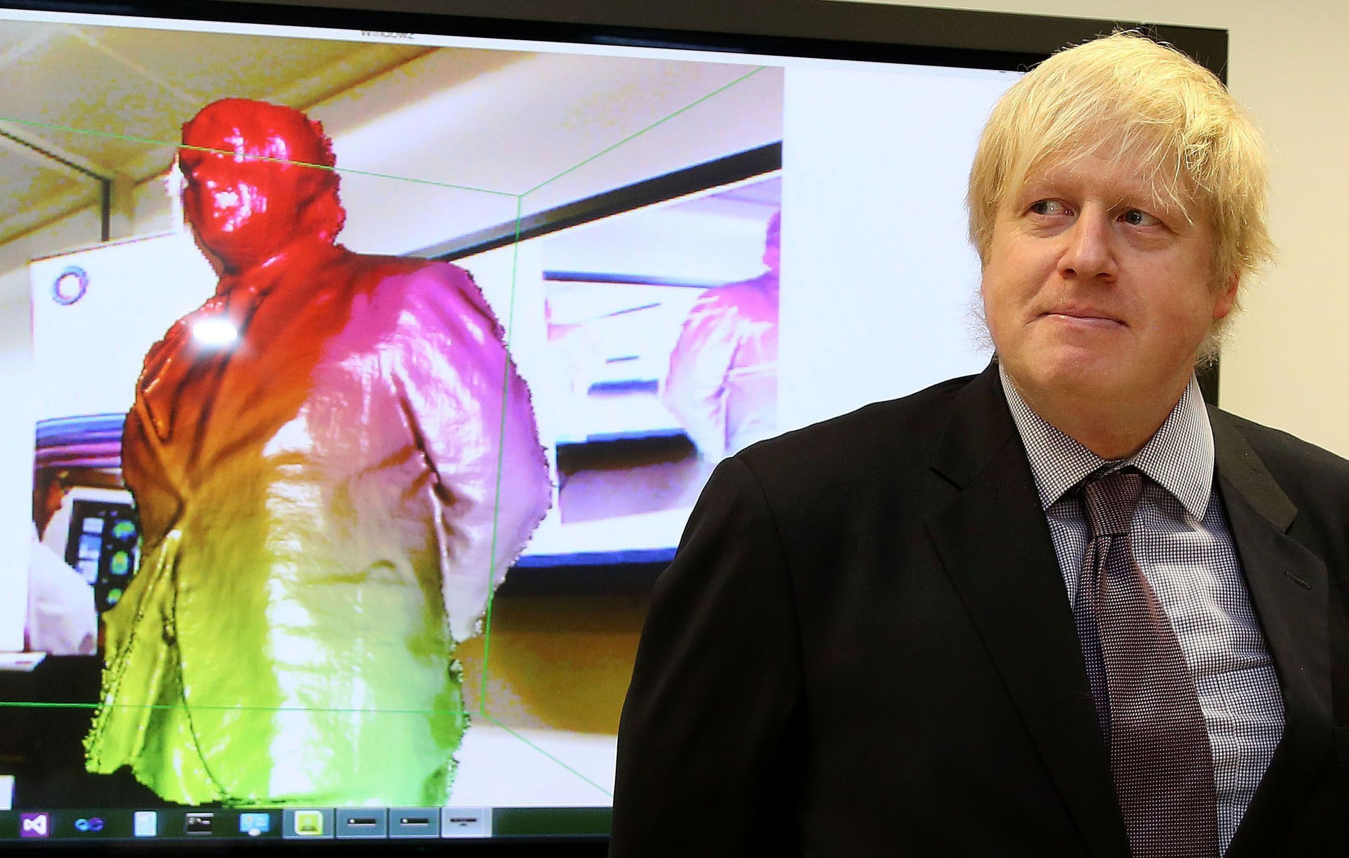 EDITORIAL USE ONLY: Mayor of London Boris Johnson trials a new technological 3 dimensional scanning device,Â based on a Microsoft Kinect camera, which helps detect Alzheimer's and Parkinson's disease, during the launch of London's Med City at Imperial College. Photo credit: Geoff Caddick/PA (PRNewsFoto/London _ Partners)