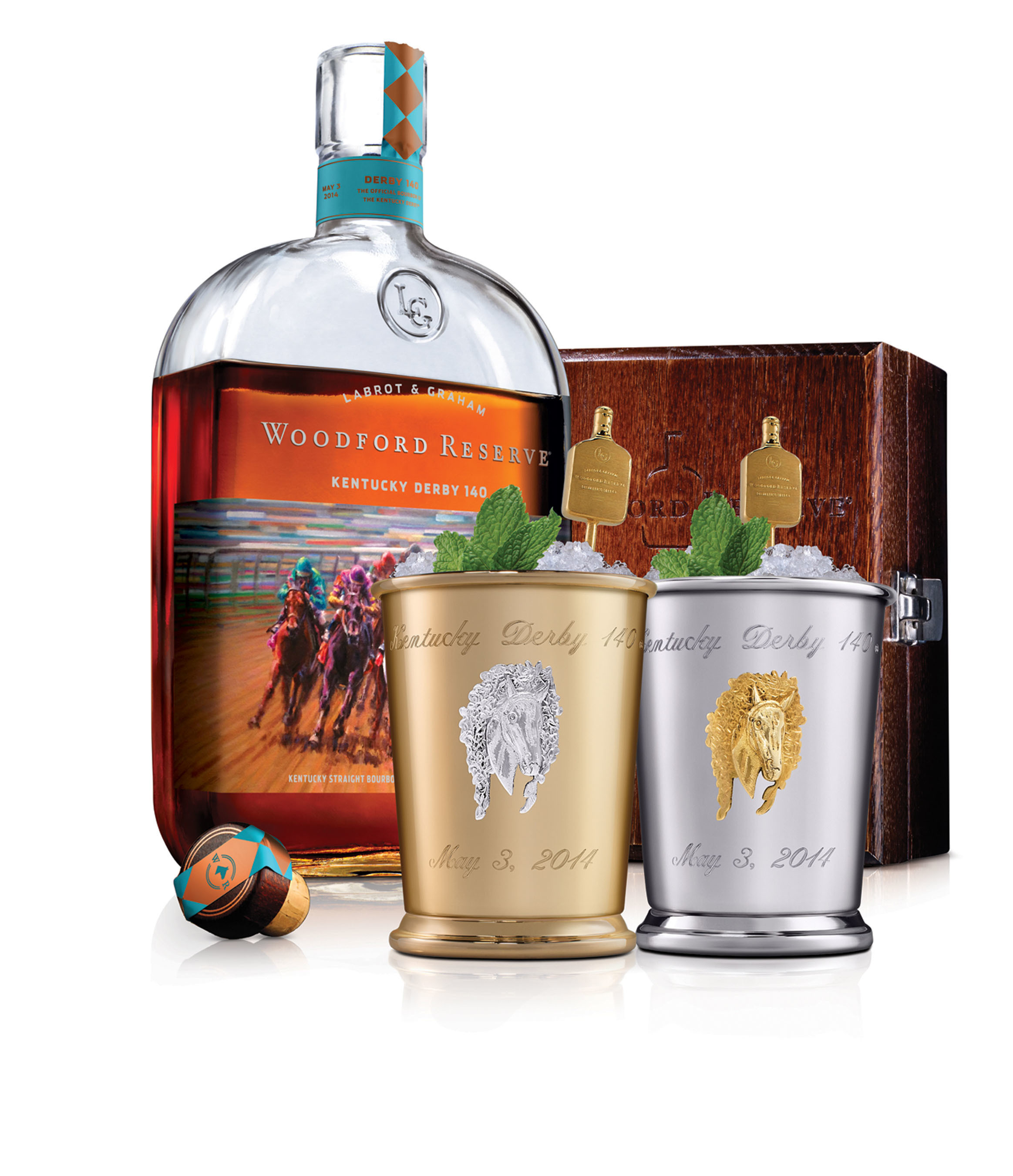 Woodford Reserve announces the $1,000 Mint Julep Cup for charity at the Kentucky Derby on May 3, 2014. Proceeds from the sales of these exclusive cups benefit Old Friends Thoroughbred Retirement Center. (PRNewsFoto/Woodford Reserve)