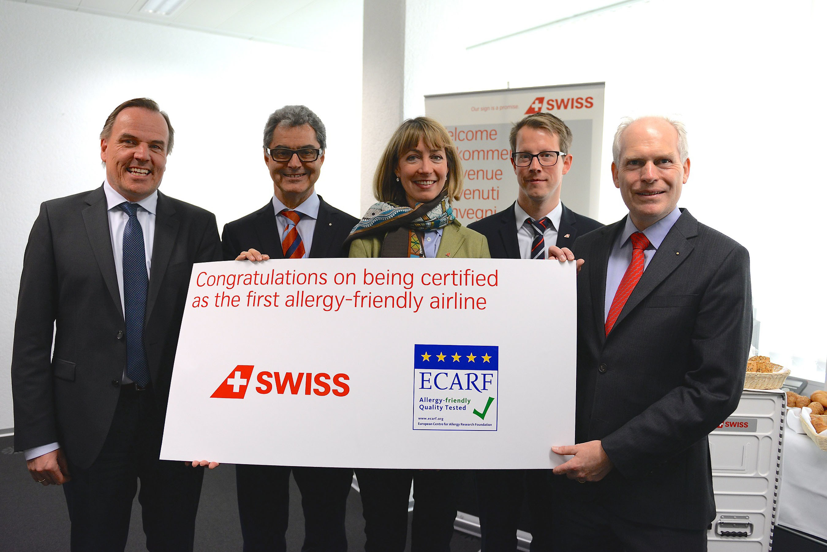 Swiss International Air Lines (SWISS) becomes the world’s first certificated “allergy-friendly” airline. In May, flights will have lactose- and gluten- free food/beverage alternatives. Depending on the length of the flight, SWISS guests with allergies or other intolerances may request special snacks (candy bars, yoghurt or cakes). Special meals can be tailored to meet needs in all seating classes on long-haul services and in Business Class within Europe up to 24 hours before departure. No fresh flowers on board, irritable air fresheners and synthetic stuffed pillows replace down-filled. SWISS teamed up with the European Centre for Allergy Research Foundation.

 (PRNewsFoto/Swiss International Air Lines)