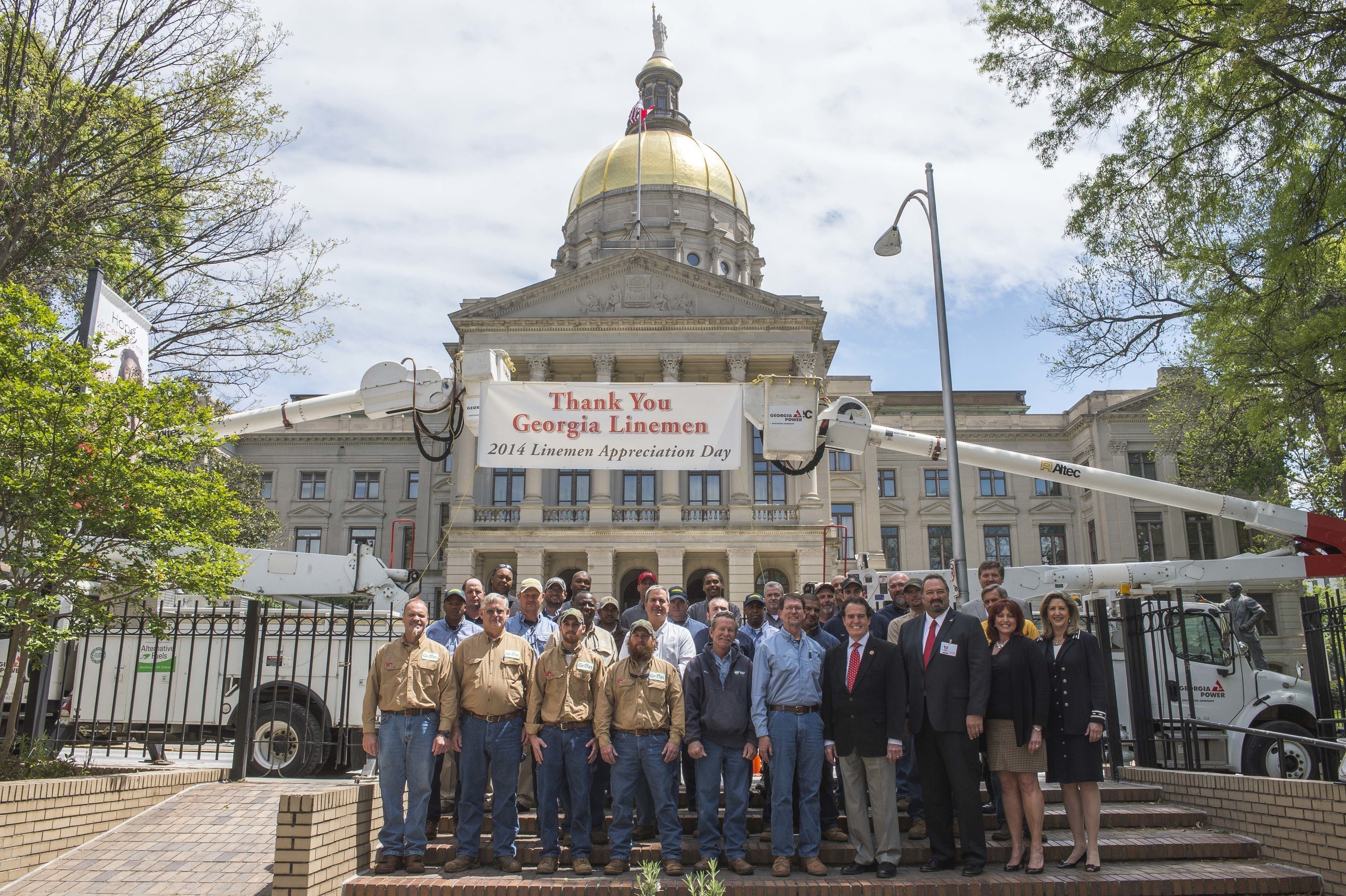 Linemen from across Georgia gathered Thursday at the Capitol to be recognized prior to the first-ever Georgia Lineman Appreciation Day on April 18. Georgia Power employs more than 1,100 line personnel across the state – the company’s first responders when severe weather impacts service to customers.   (PRNewsFoto/Georgia Power)