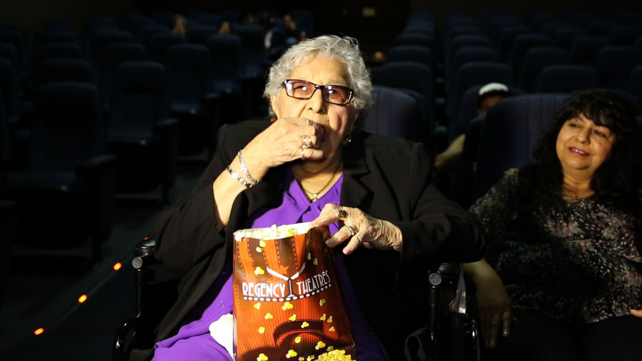 A 100-year-old woman is inspired to attend a theater for the first time ever (PRNewsFoto/Arenas Entertainment)