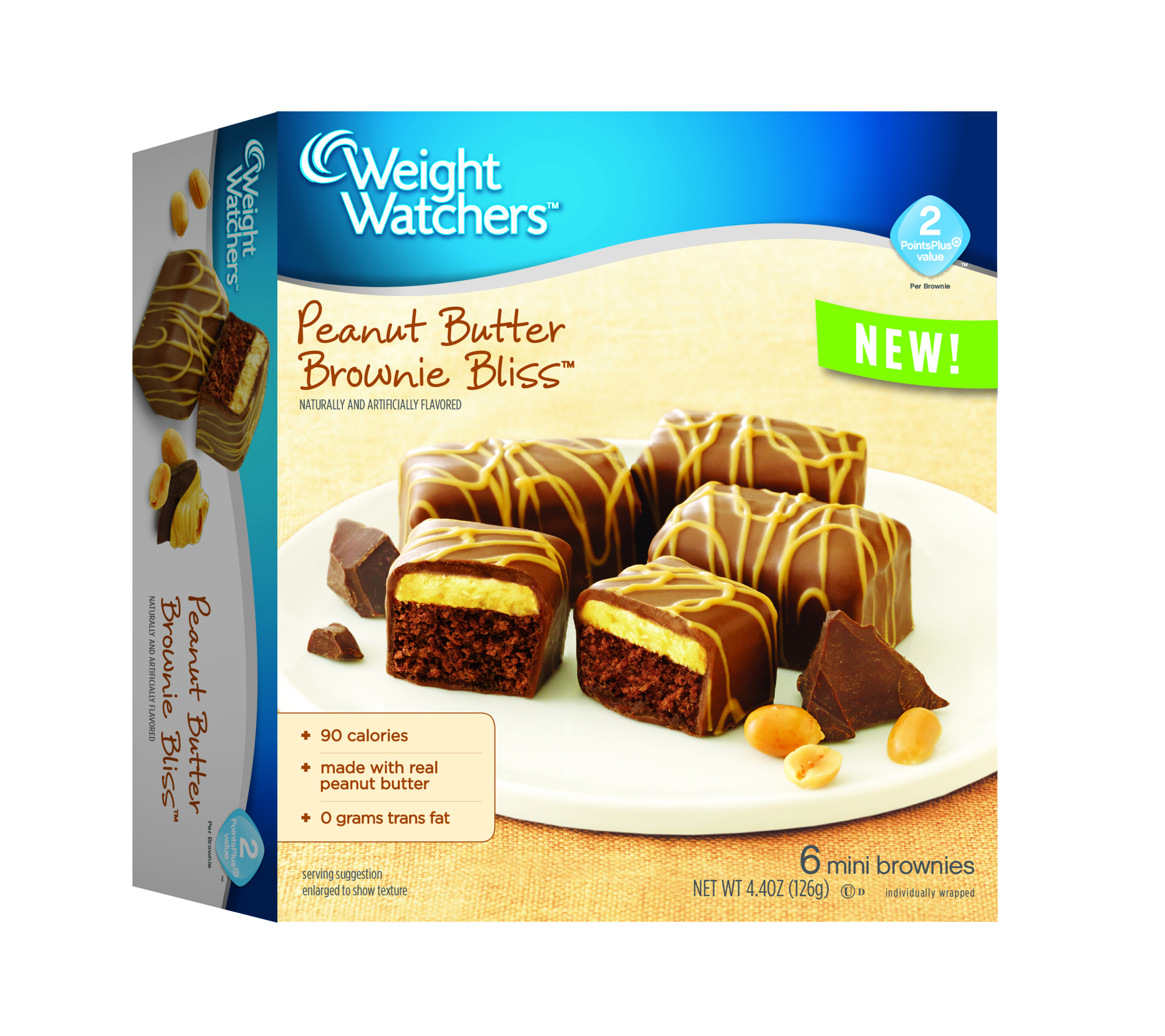 Peanut Butter Brownie Bliss(TM) is an indulgent brownie, layered with creamy, real peanut butter and covered in a chocolaty coating. (PRNewsFoto/Weight Watchers Sweet Baked Good)