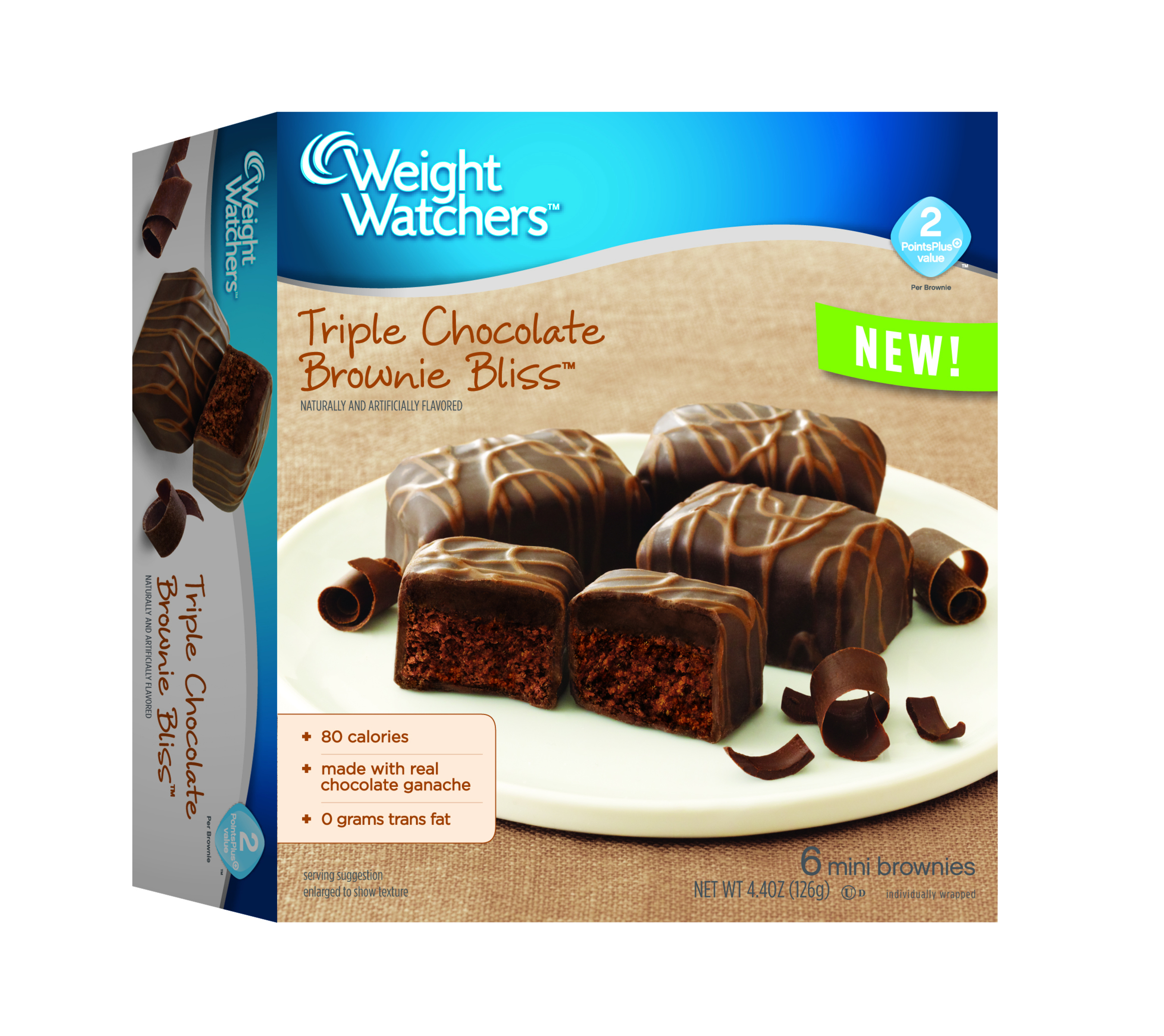 Triple Chocolate Brownie Bliss(TM) is a decadent brownie, layered with rich, real chocolate ganache and covered in a chocolaty coating. (PRNewsFoto/Weight Watchers Sweet Baked Good)