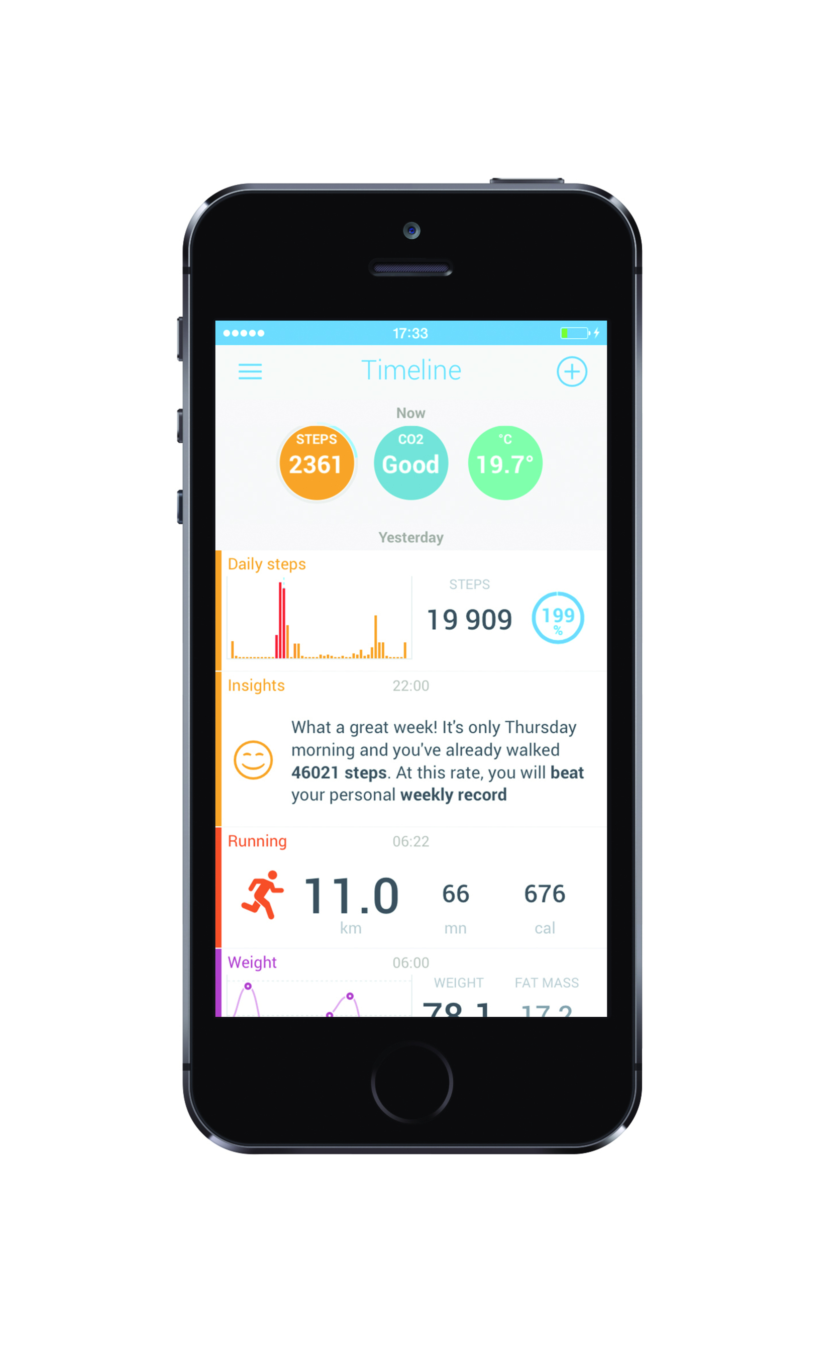 Withings' updated Health Mate app now features real-time coaching that turns the data from Withings devices into actionable advice. (PRNewsFoto/Withings)