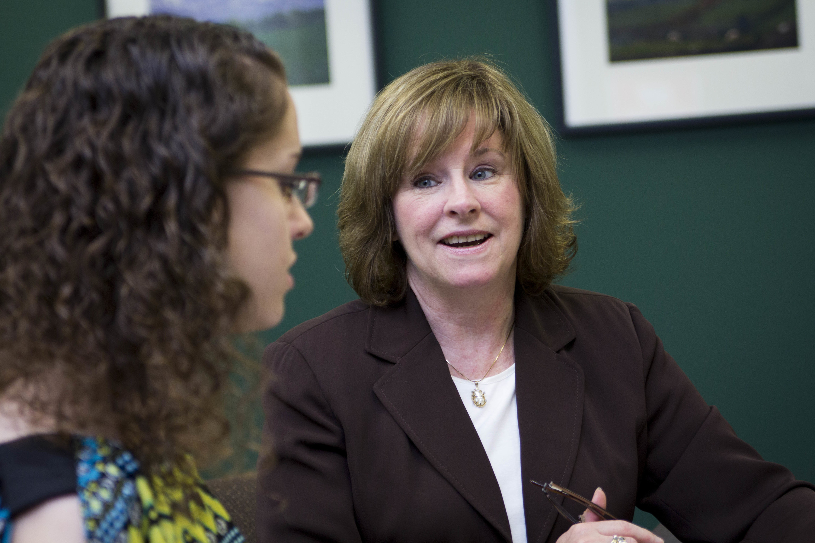 Anne Scholl-Fiedler, Vice President for Career Services at Stevenson University in Maryland, discusses job search strategies with college senior Morgan Buckingham. (PRNewsFoto/Stevenson University)