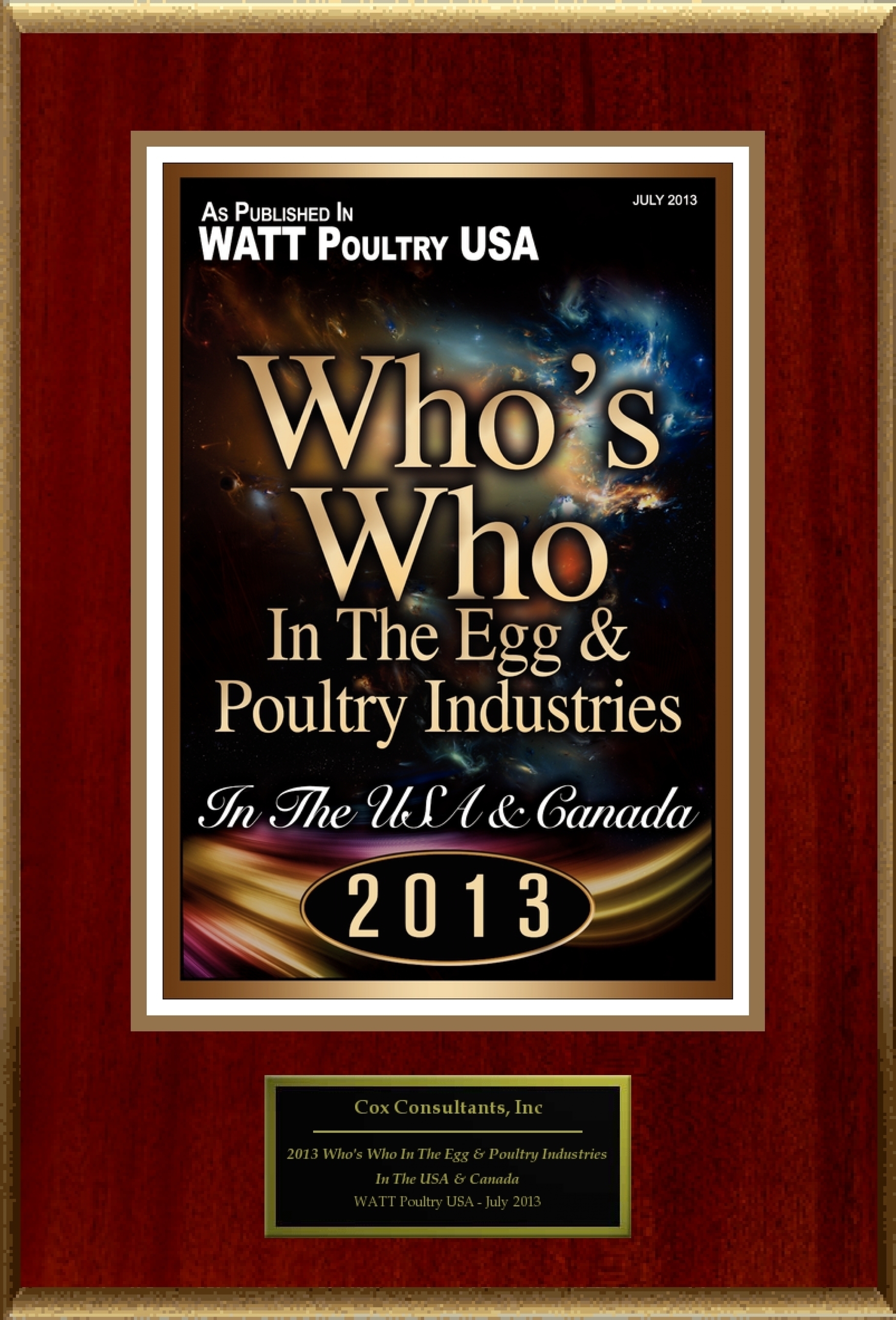 Cox Consultants, Inc Selected For "2013 Who's Who In The Egg & Poultry Industries" (PRNewsFoto/Cox Consultants, Inc )