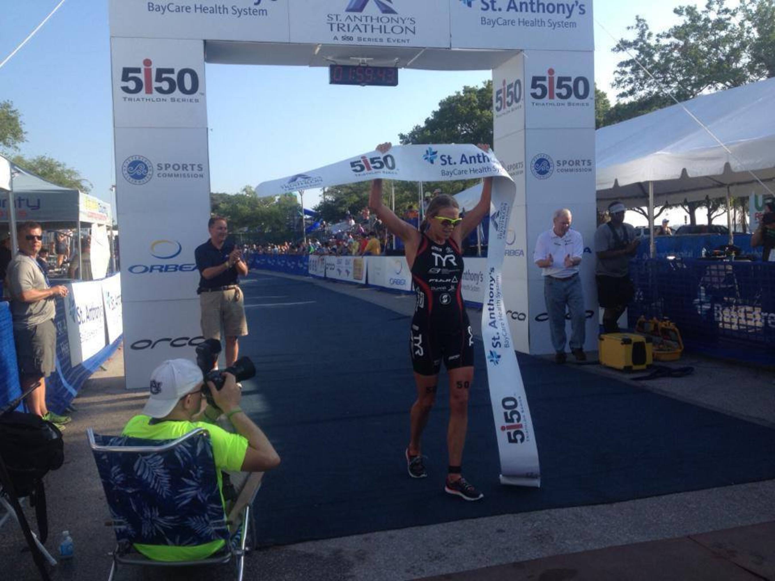Sarah Haskins of Clermont, Florida wins her fifth St. Anthony's Triathlon (PRNewsFoto/BayCare Health System)