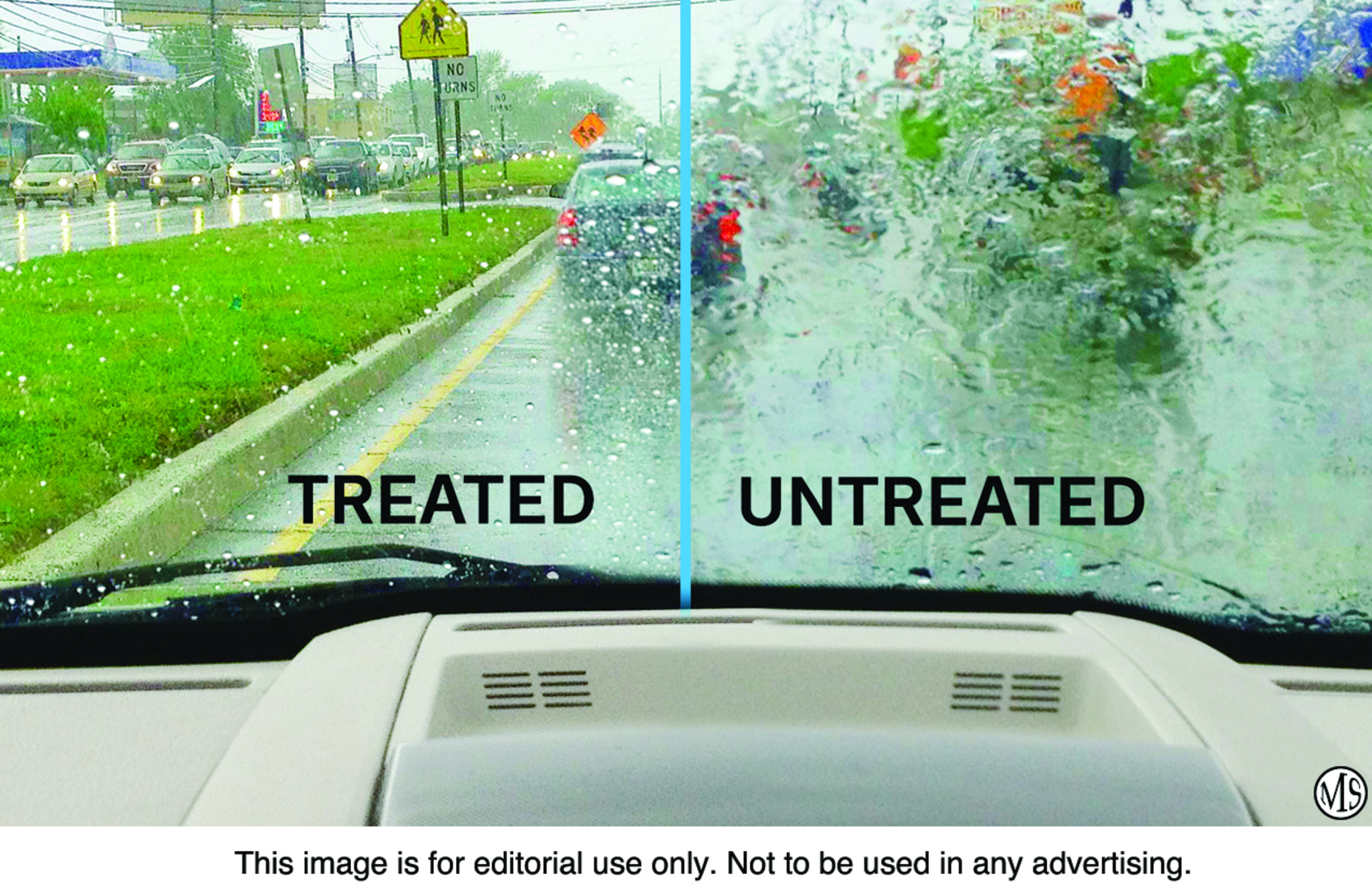 Treated windshields help to prevent rain from obscuring driver vision. (PRNewsFoto/Philips)