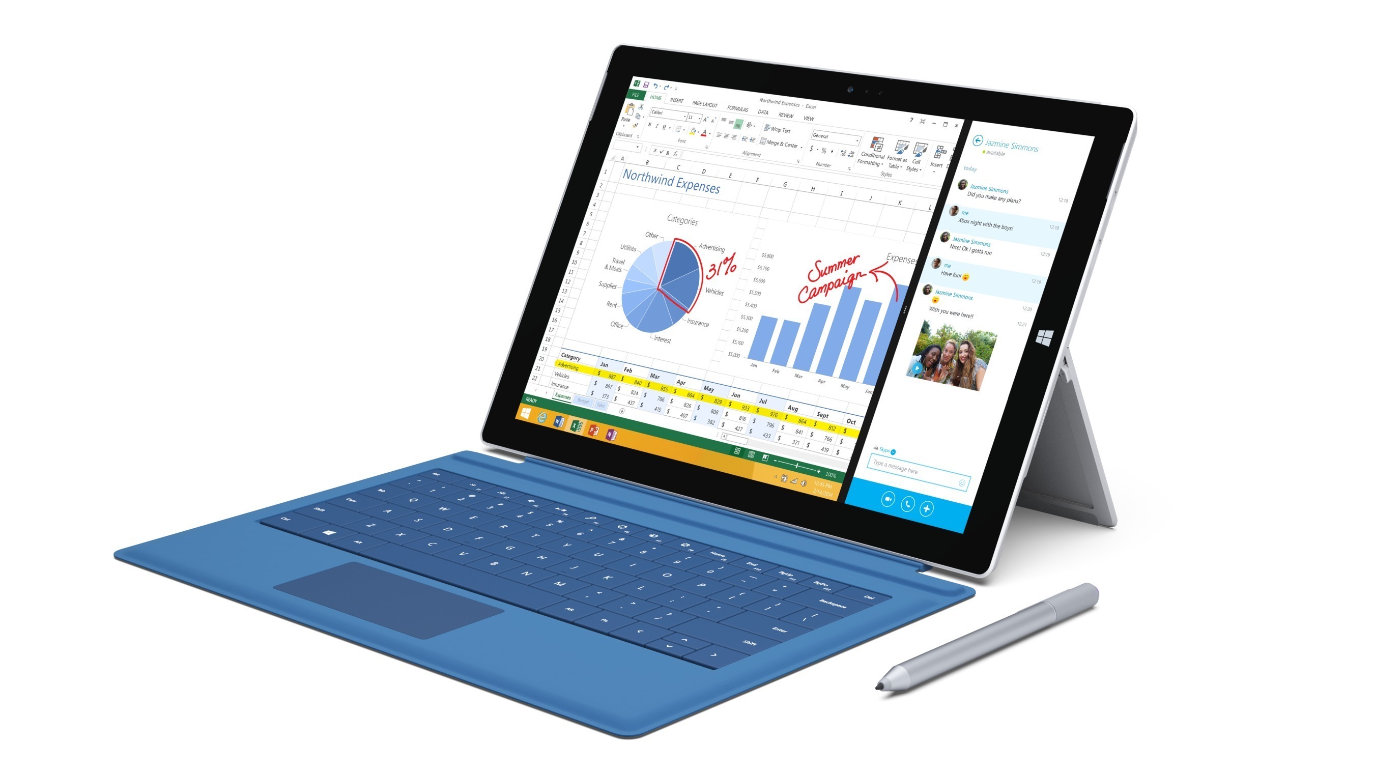 Surface Pro 3 has a 12-inch ClearType Full HD display, 4th-generation Intel(R) Core(TM) processor and up to 8 GB of RAM. With up to nine hours of Web-browsing battery life, Surface Pro 3 has all the power, performance and mobility of a laptop in an incredibly lightweight, versatile form. (PRNewsFoto/Microsoft Corp.)