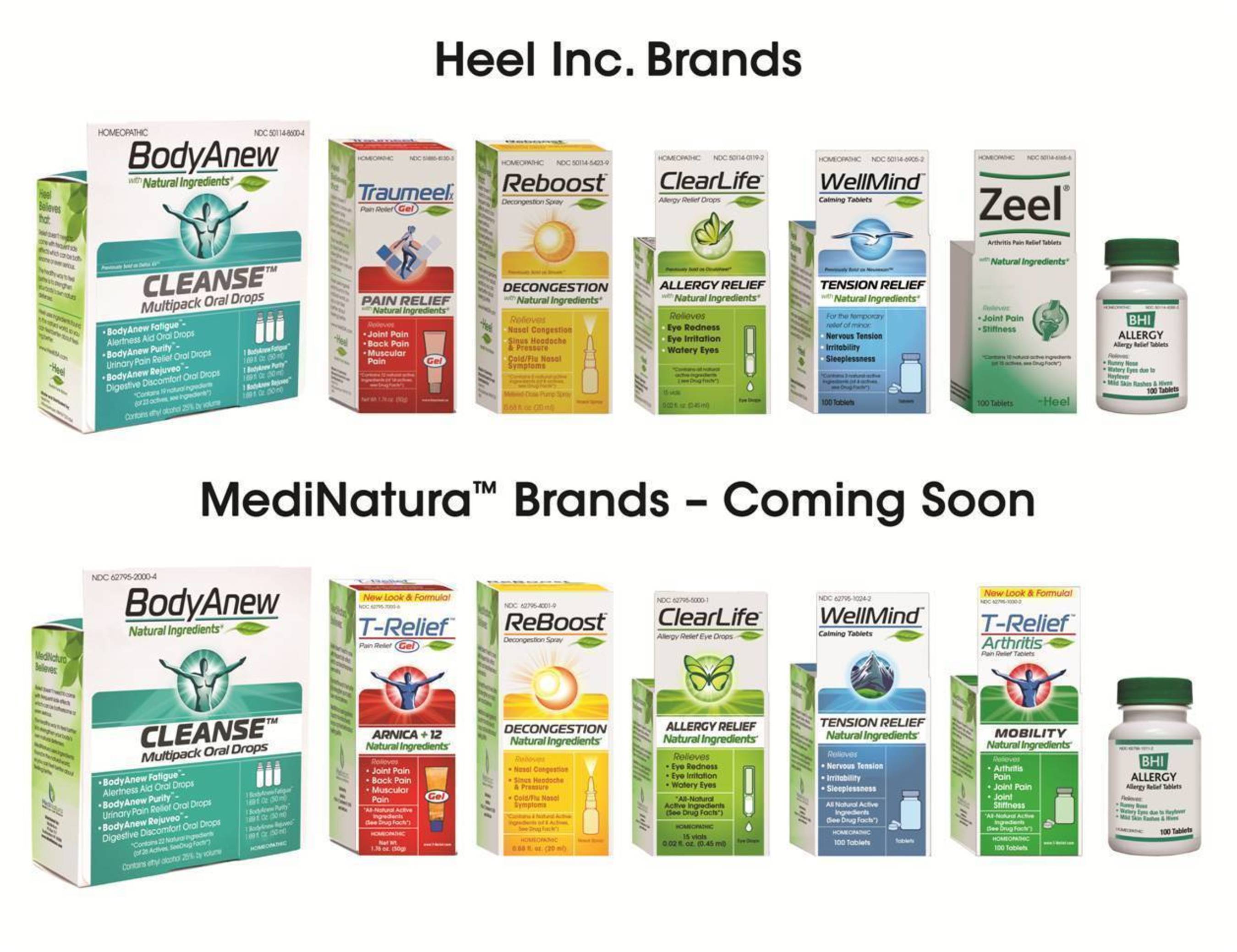 Comparison of Heel Inc. Brands and MediNatura Brands (Coming Soon) (PRNewsFoto/MediNatura Inc.)