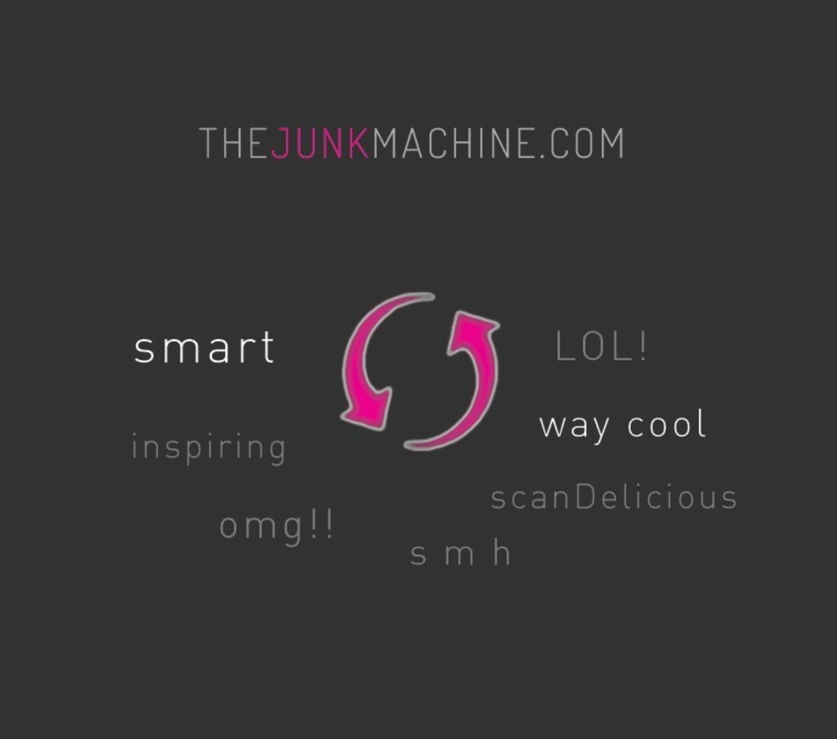 Instead of “like” and “dislike”, The Junk Machine gives the reader a choice of eight webby reactions:  lol!, omg, smh,  way cool, inspiring, smart, stoopid, and scanDelicious. (PRNewsFoto/The Junk Machine)