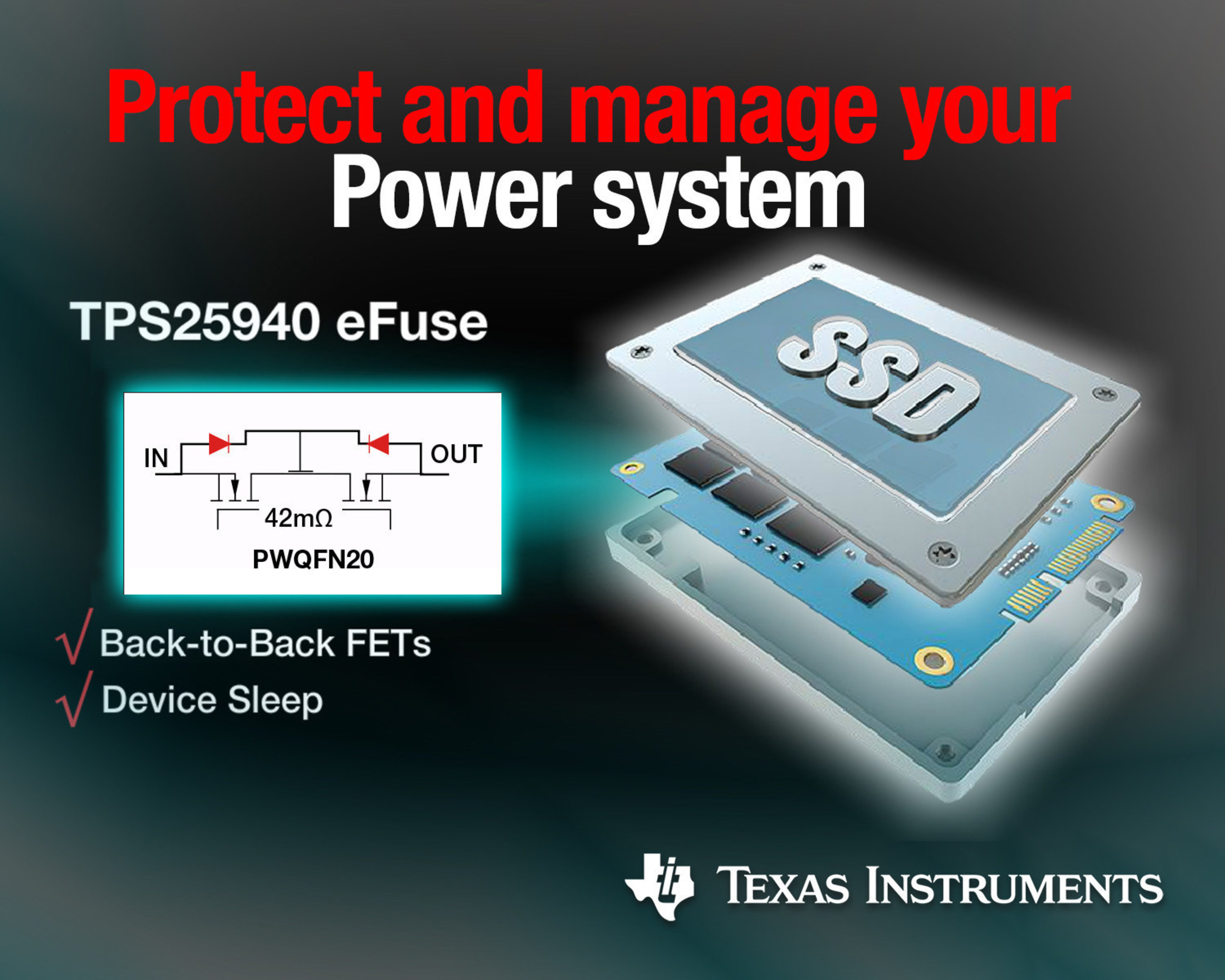 Industry's smallest 18-V eFuse power protection switch efficiently defends systems (PRNewsFoto/Texas Instruments)