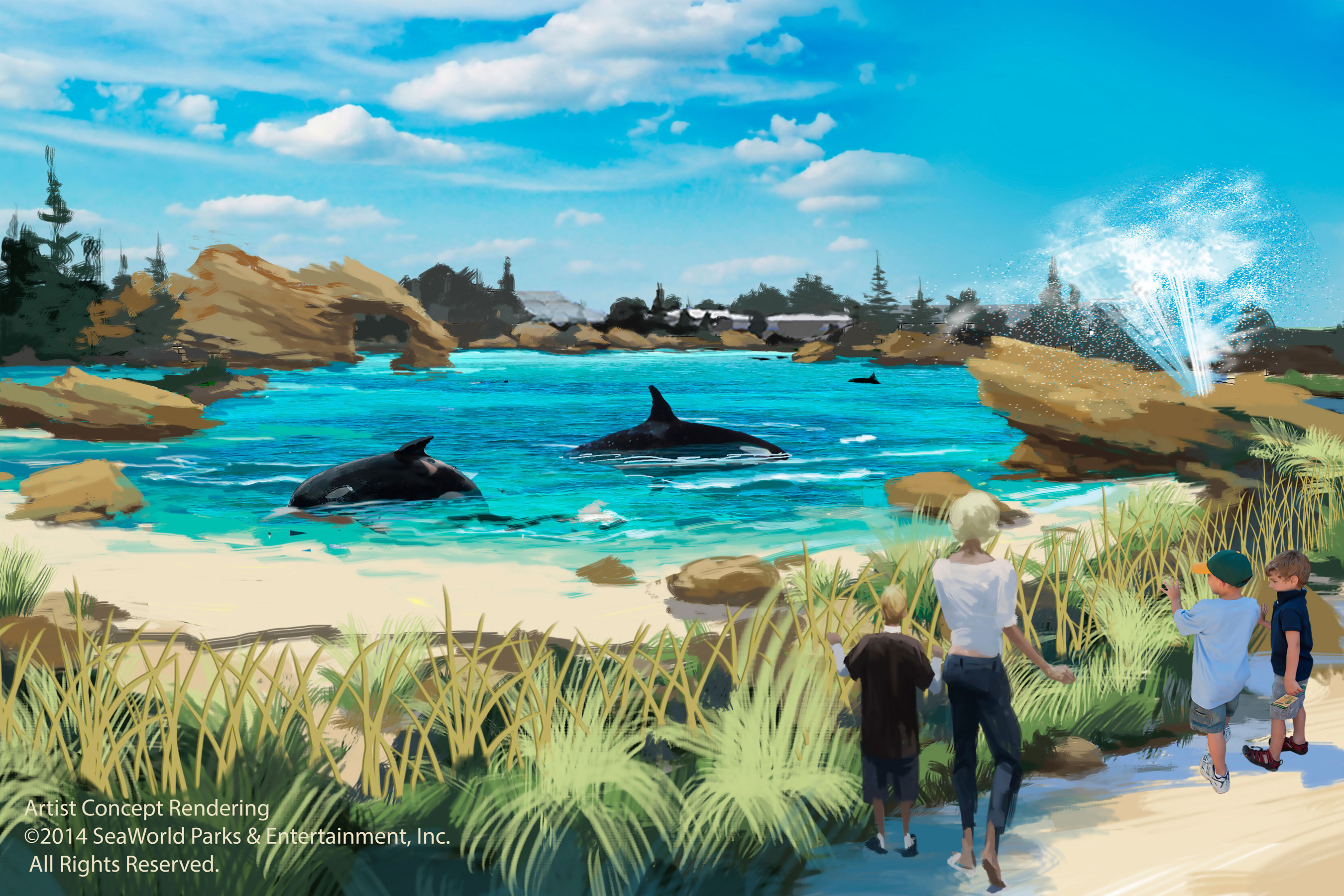 SeaWorld today announced Blue World Project, a massive expansion of the parks' killer whale environments. The first, at SeaWorld San Diego, will nearly double the size of the existing habitat, with a volume of 10 million gallons of chilled seawater. (PRNewsFoto/SeaWorld Entertainment, Inc.)