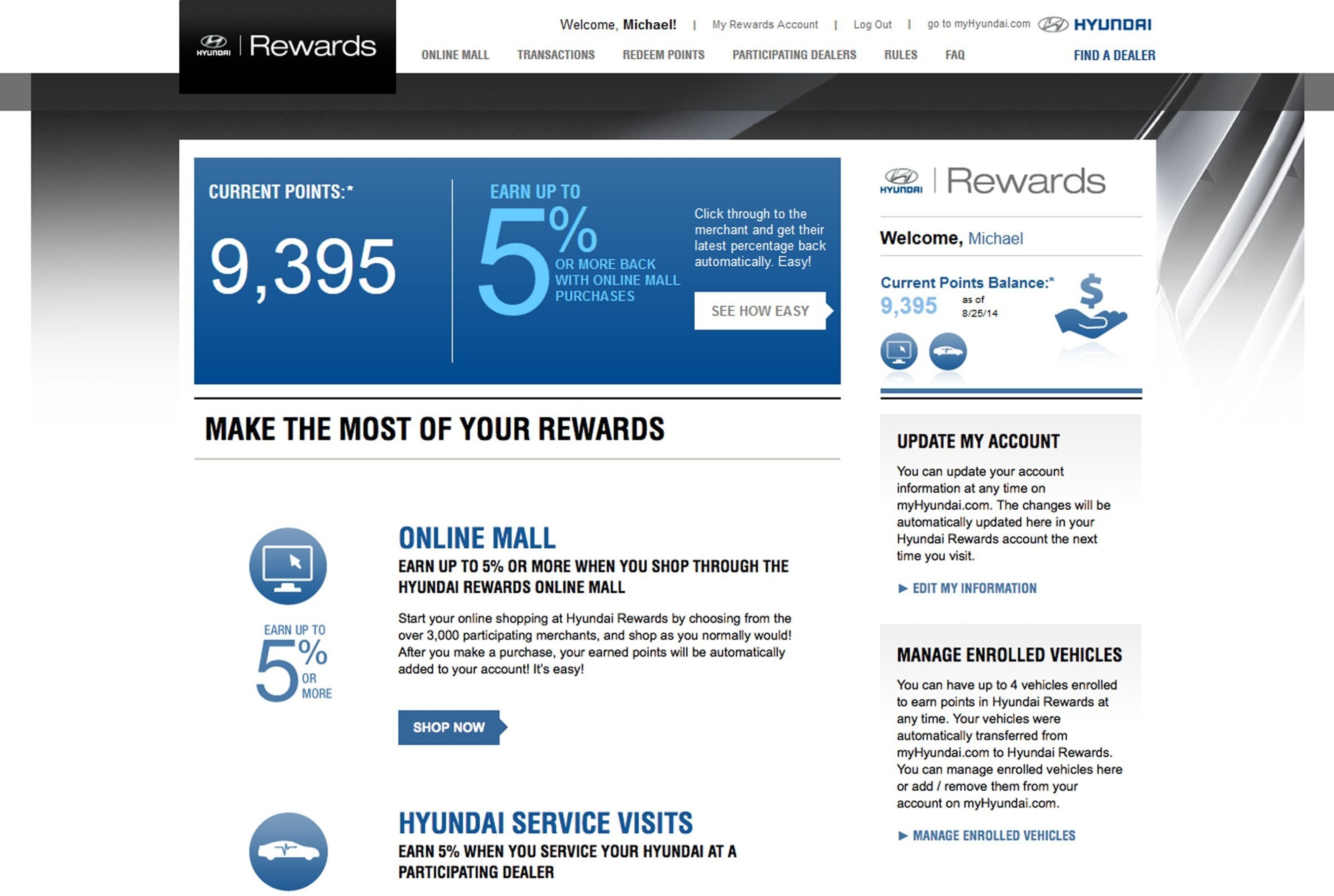 Hyundai Rewards Member Welcome Page. (PRNewsFoto/Hyundai Motor America) (PRNewsFoto/Hyundai Motor America)