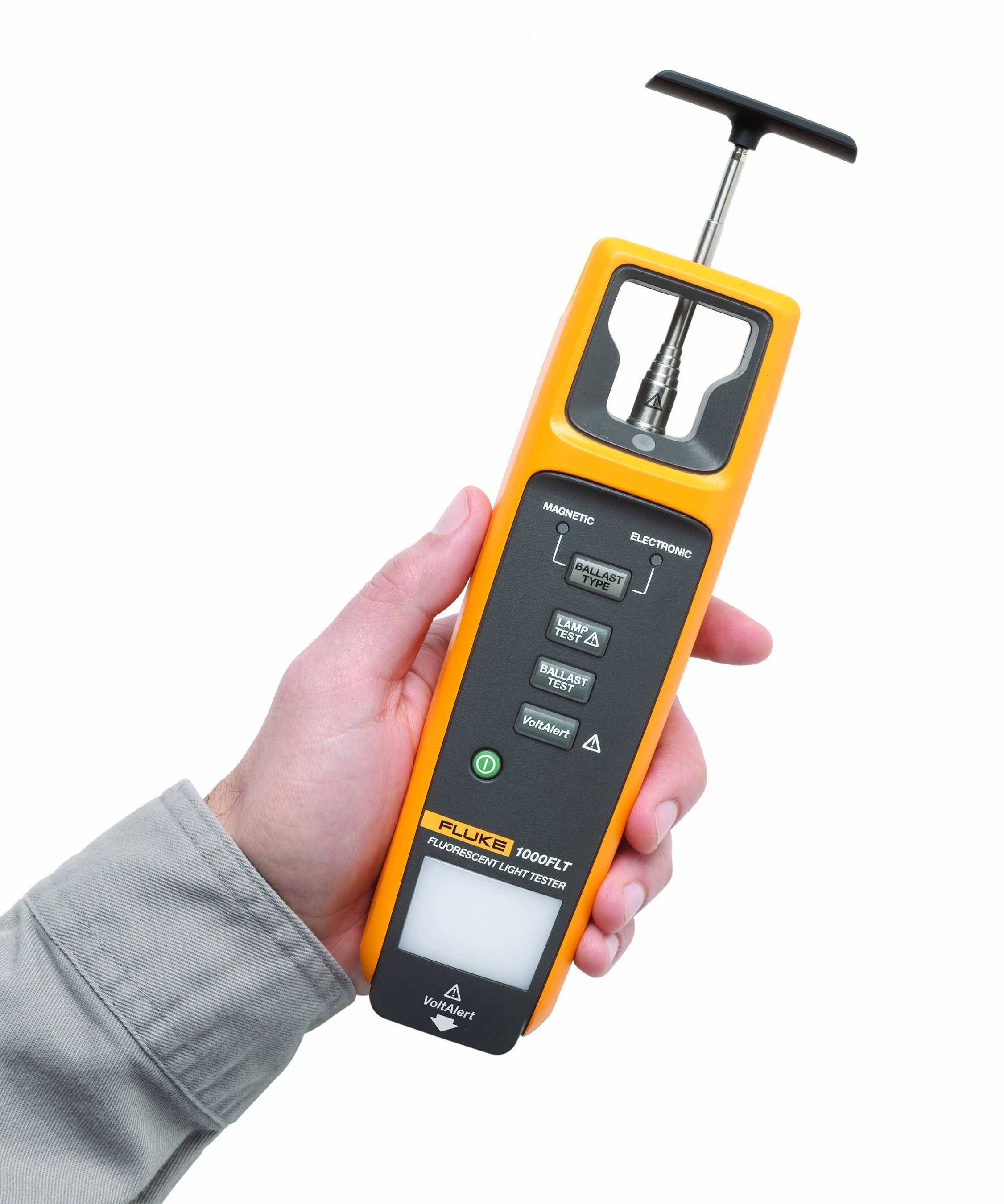 The Fluke(R) 1000FLT Fluorescent Light Tester eliminates the guesswork of maintaining fluorescent lamps by performing all the essential tests on lamps in less than 30 seconds: lamp tester, ballast tester, non-contact voltage detector, pin continuity tester, and ballast discriminator. The 1000FLT eliminates trial, error, and rework, and reduces the time maintenance teams spend fixing lights. (PRNewsFoto/Fluke Corporation)