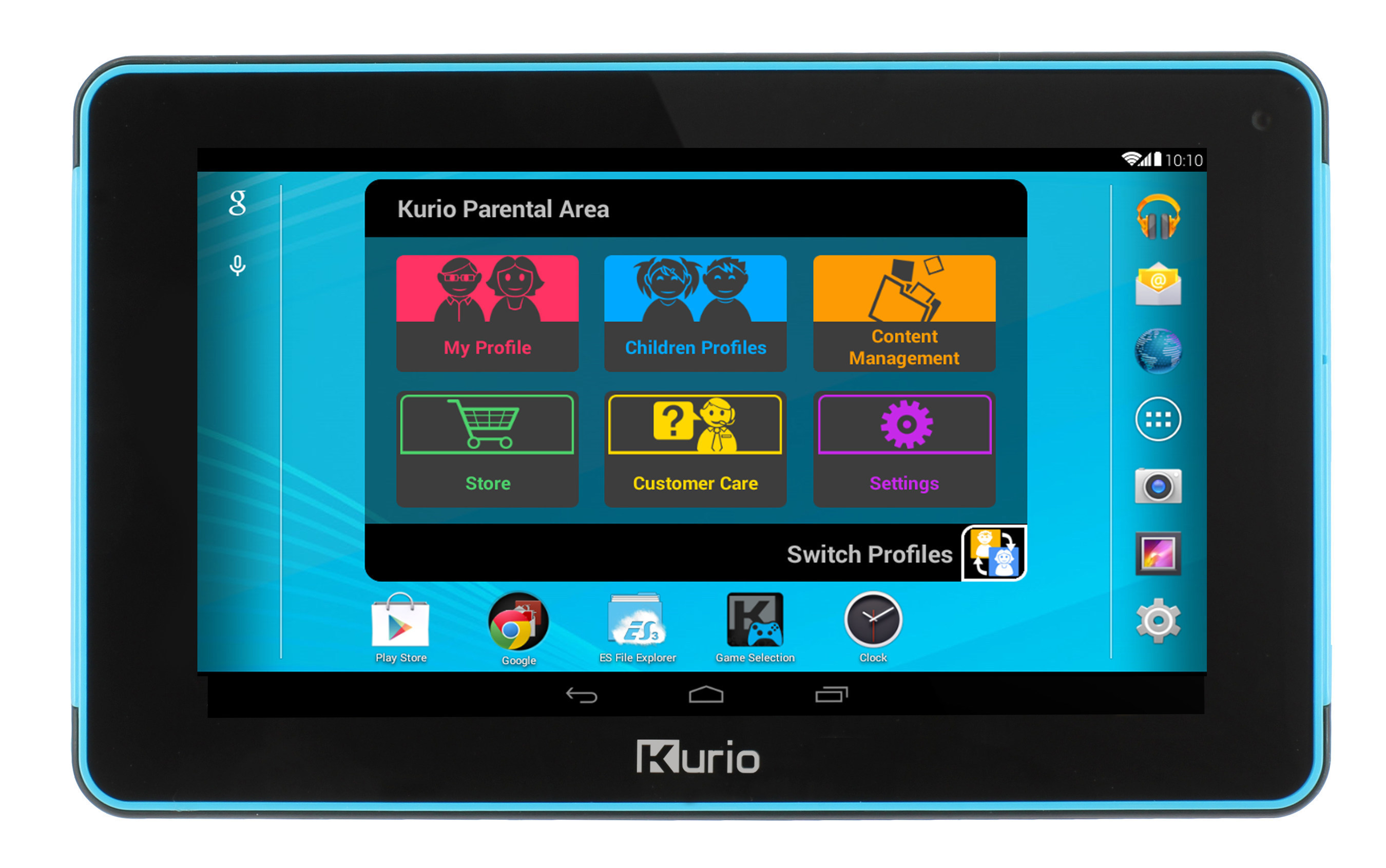Kurio Xtreme adds a 24/7 Customer Care center, allowing parents to live chat with a tech expert right from the tablet or even to allow the technician to take over the tablet remotely to resolve any issues. It also comes with everything parents have come to expect and trust from Kurio: Kurio Genius kid-safe web surfing, advanced time controls, app management and advertisement controls, creation of up to eight completely independent user profiles, and a password-protected Kurio Parental Area. (PRNewsFoto/Techno Source)