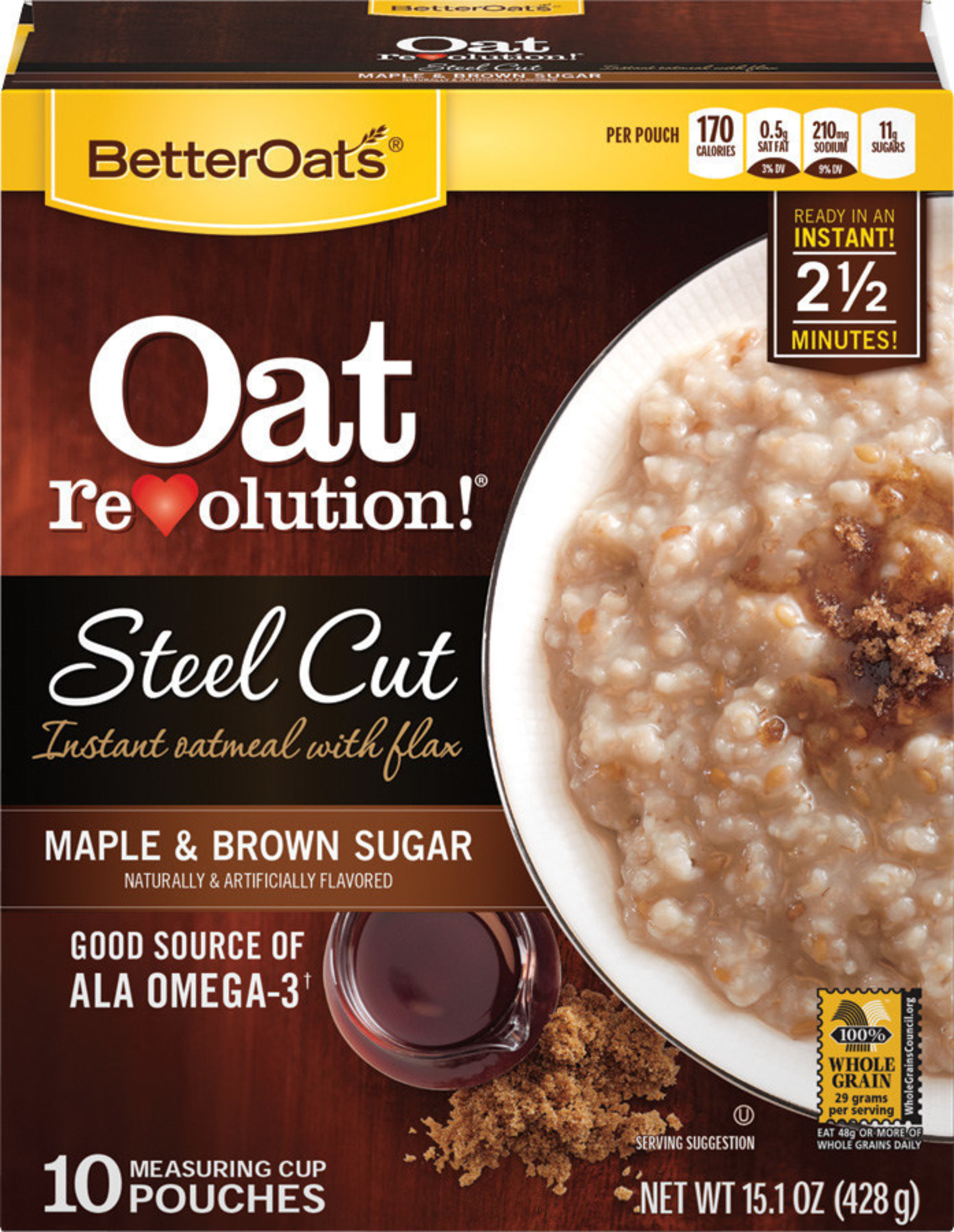 MOM Brands(R) Better Oats(R) Oat Revolution(R) Steel Cut Oatmeal was recently named a winner of Progressive Grocer's 2014 Editors' Picks Awards, the grocery industry's most esteemed new product recognition program. The product contains flaxseed, carries the 100 percent Whole Grain Stamp from the Whole Grains Council, and is a good source of fiber and ALA-Omega 3. Its premium steel cut oats are sliced thick to preserve their natural consistency, adding to the product's hearty taste and texture. (PRNewsFoto/MOM Brands)
