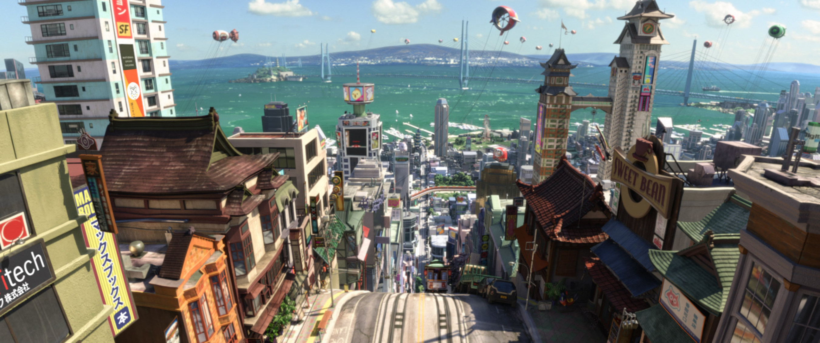 Guests are invited to see the city that inspired "Big Hero 6" filmmakers on the new Adventures by Disney San Francisco/Napa Long Weekend itinerary in 2015. In this still from the film, filmmakers captured the busy look of a bustling multicultural city in the look of San Fransokyo. (Disney)