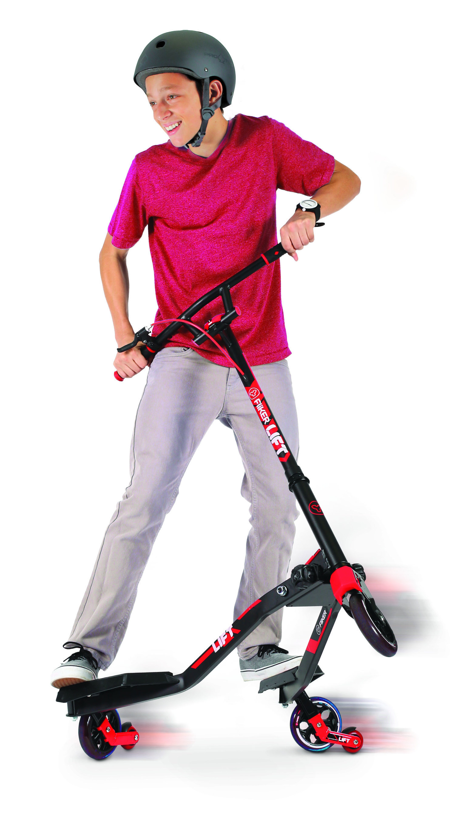 Y Fliker LIFT is the newest innovation from Yvolution. Using patent-pending LIFT technology - riders can now just lean back and LIFT. Riders can wheelie forward and even sideways! A 360-degree free-spinning handle bar and angled steering column allows for more tricks than ever before.