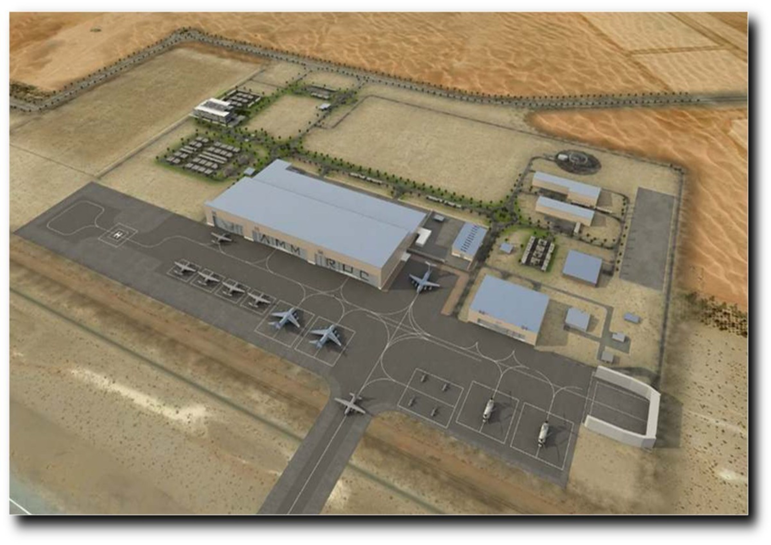 A rendering of the state-of-the-art AMMROC (Advanced Military Maintenance Repair and Overhaul Center) facility, which will be the anchor tenant at Nibras Al Ain Aerospace Park, the free-zone project being jointly developed by Mubadala and Abu Dhabi Airports Company to support the establishment of a sustainable aerospace hub in Abu Dhabi. AAR (NYSE: AIR) has been selected by AMMROC to support the design, outfitting and integration of key areas of the facility. Once completed, it will be one of the largest dedicated military MROs in the world.