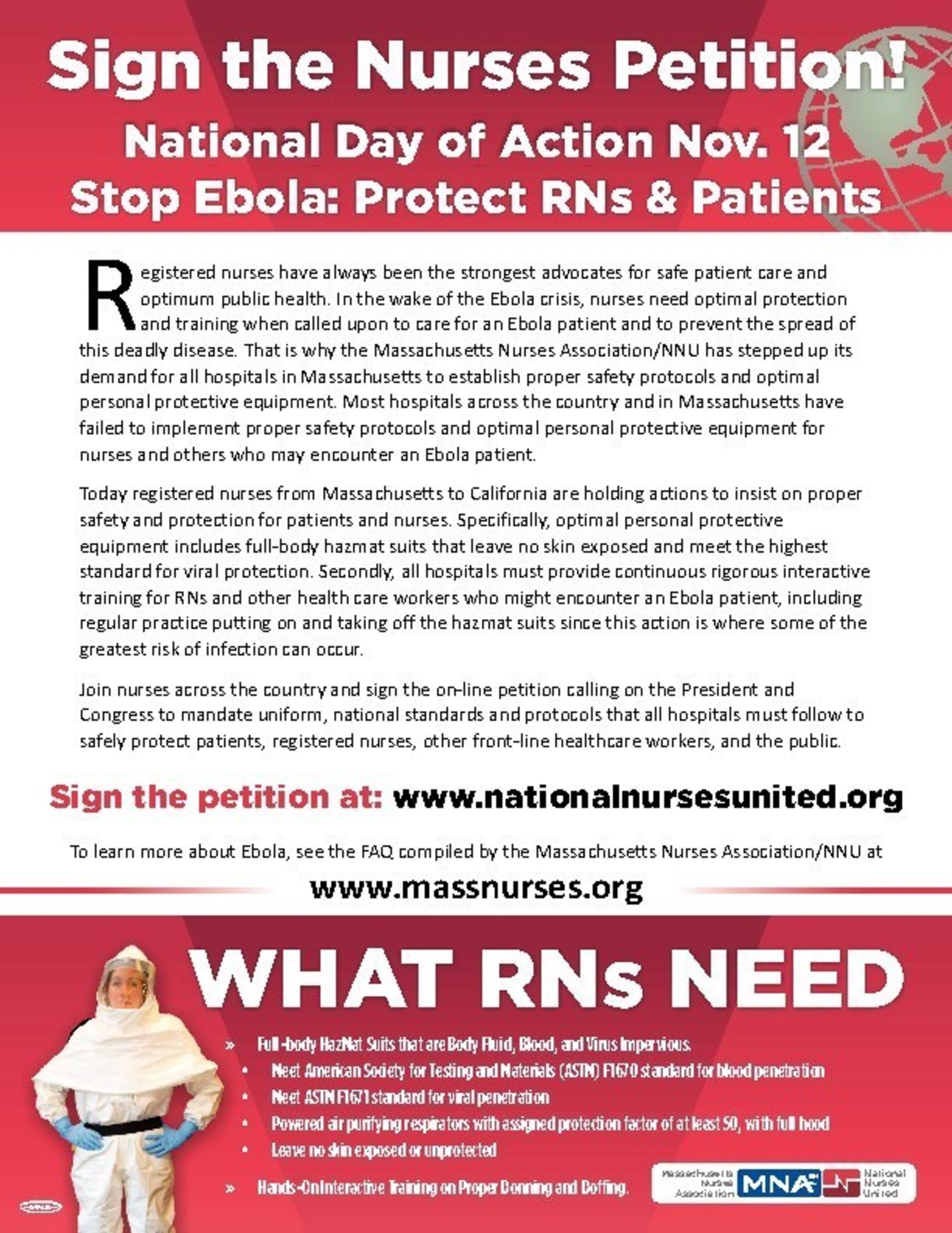 Massachusetts Nurses/NNU Ebola Leaflet for National Day of Action, Nov. 12