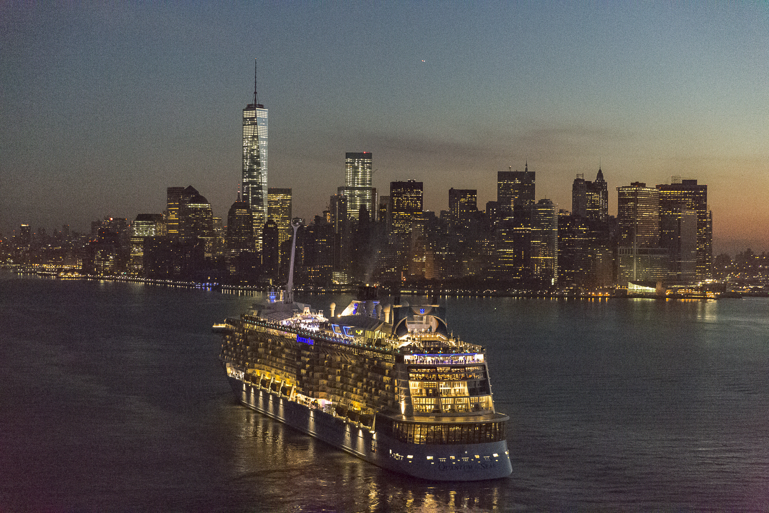 The world's first smartship, Quantum of the Seas, sails into New York Harbor.