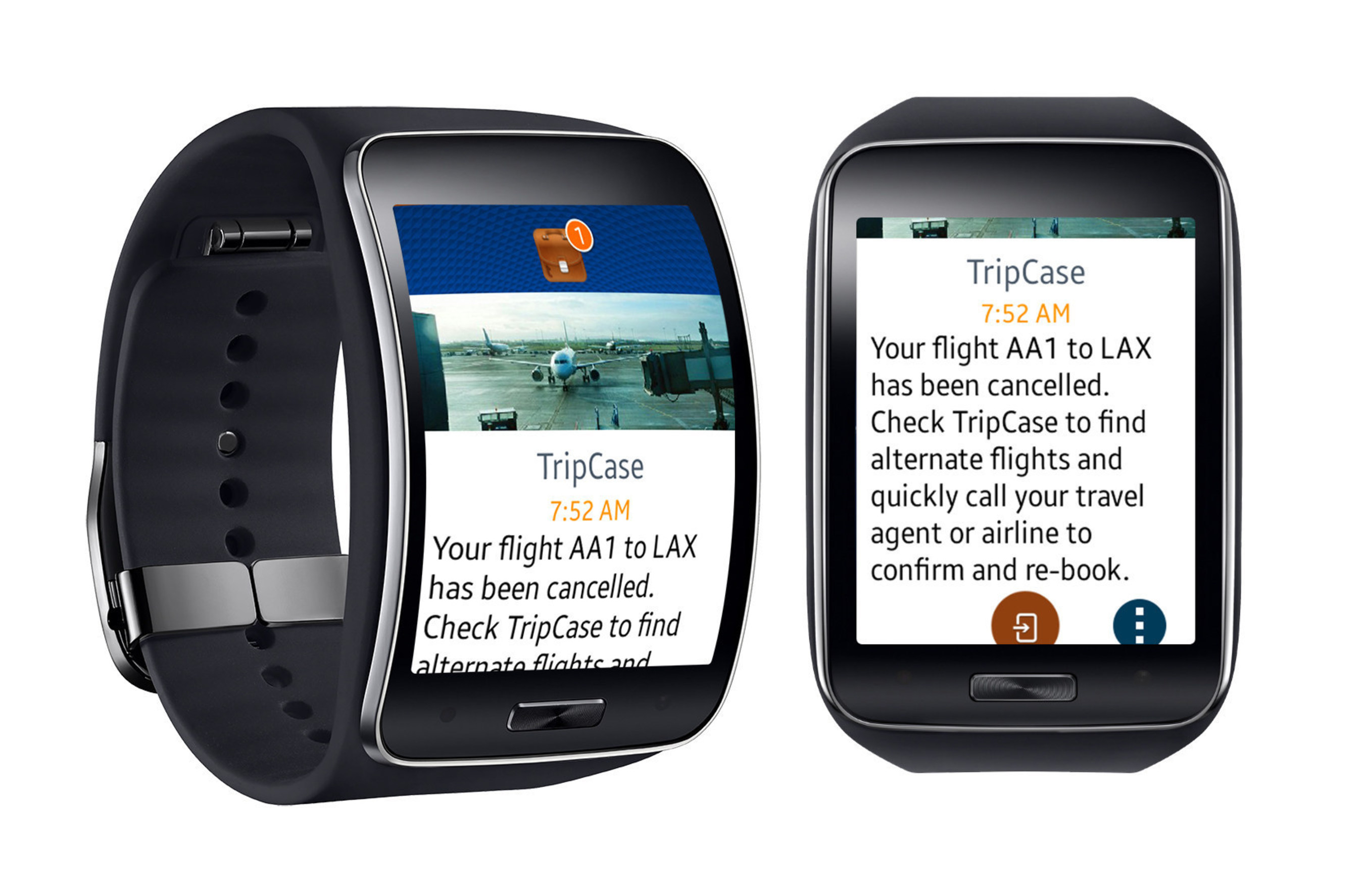 TripCase flight alerts on Samsung Gear S smartwatch