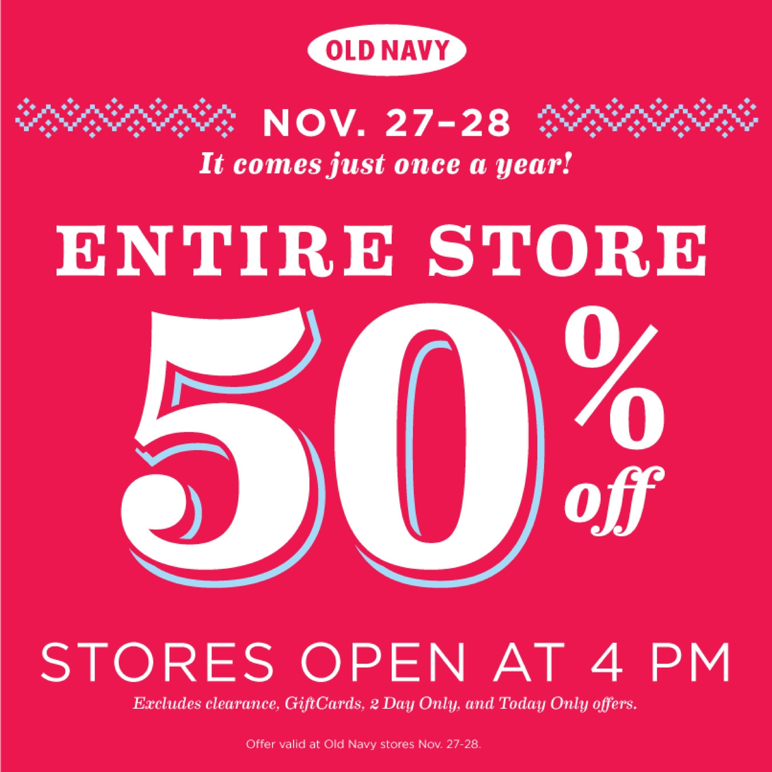 Old Navy Stores 50% off on Black Friday