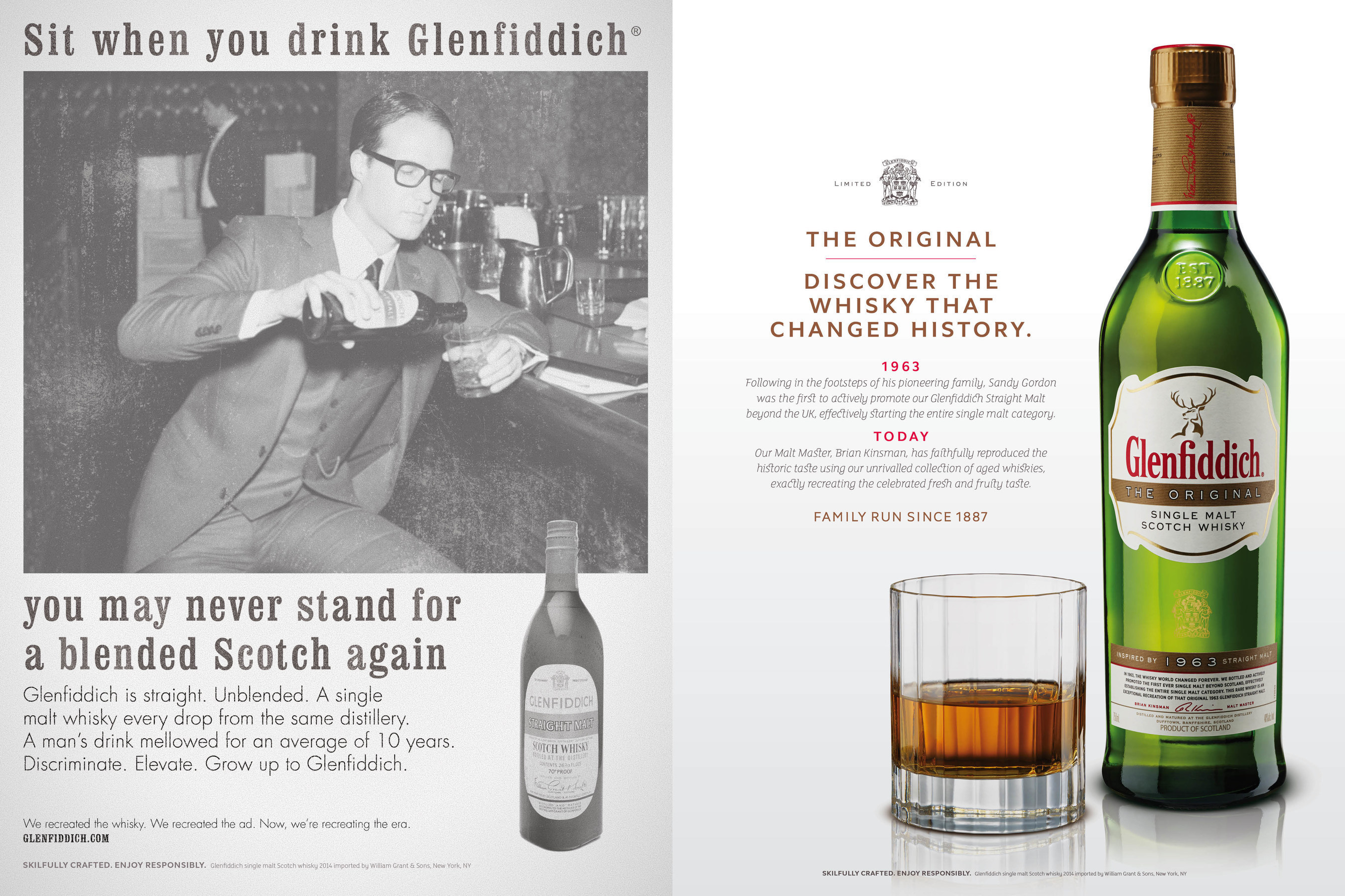 "Glenfiddich The Original: a unique whisky expression produced to celebrate the distiller's 1963 Straight Malt. Recipe re-created by Malt Master Brian Kinsman from the original Glenfiddich ledger notations."