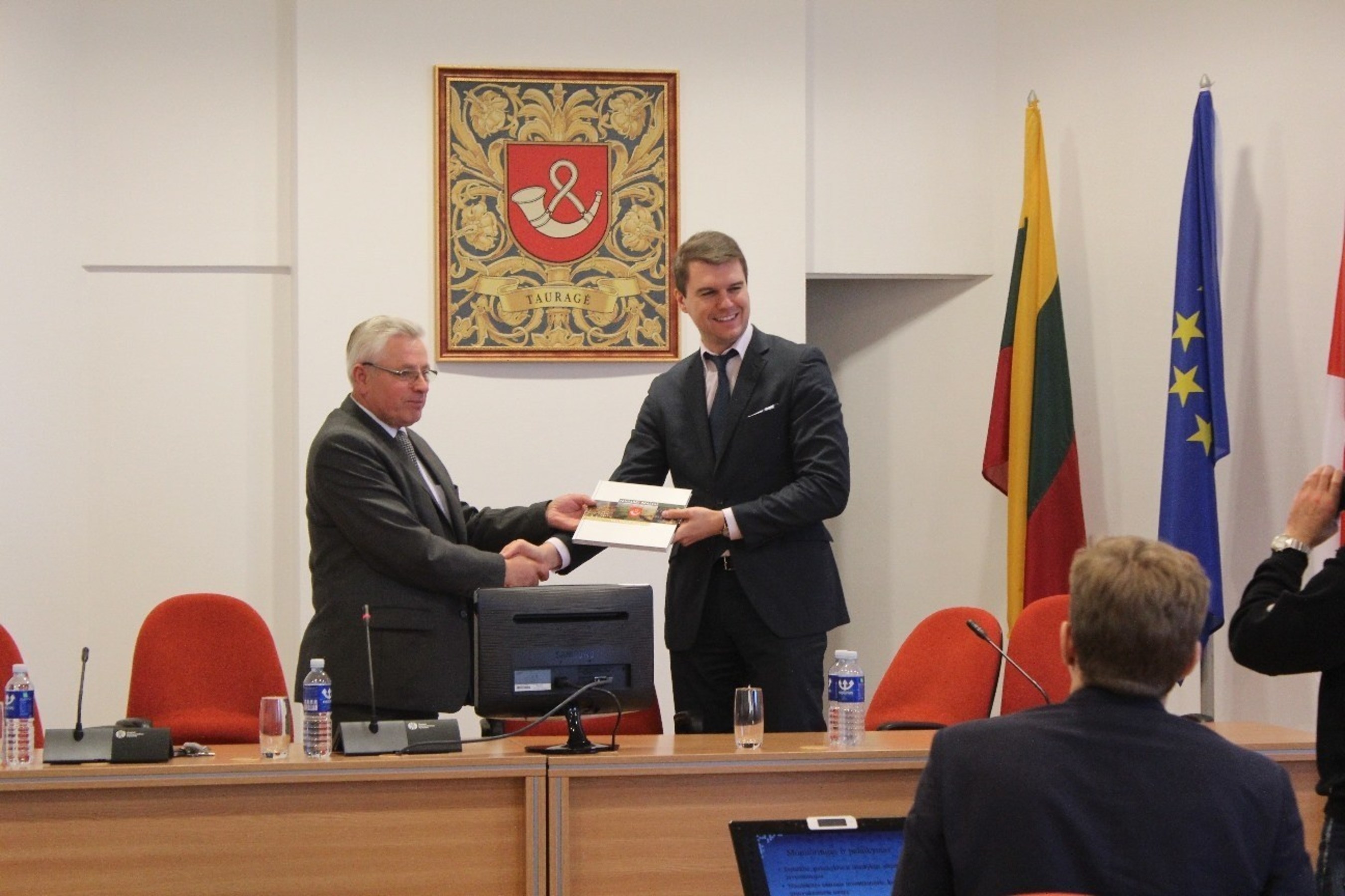 Lithuanian Free Market Institute President Zilvinas Silenas meeting the mayor of Taurage municipality in Lithuania.