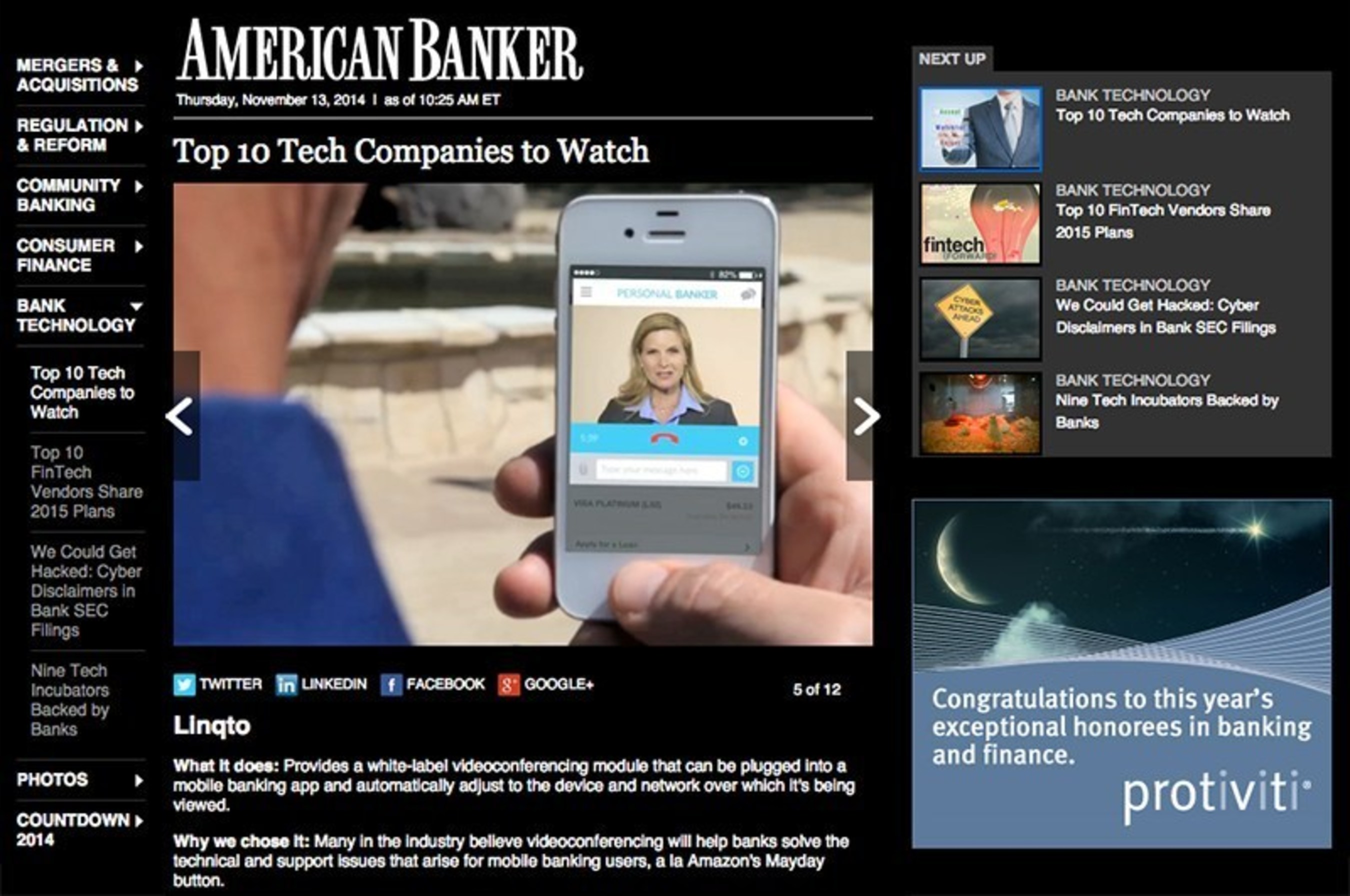 American Banker names Linqto a Top Ten Tech Company to Watch