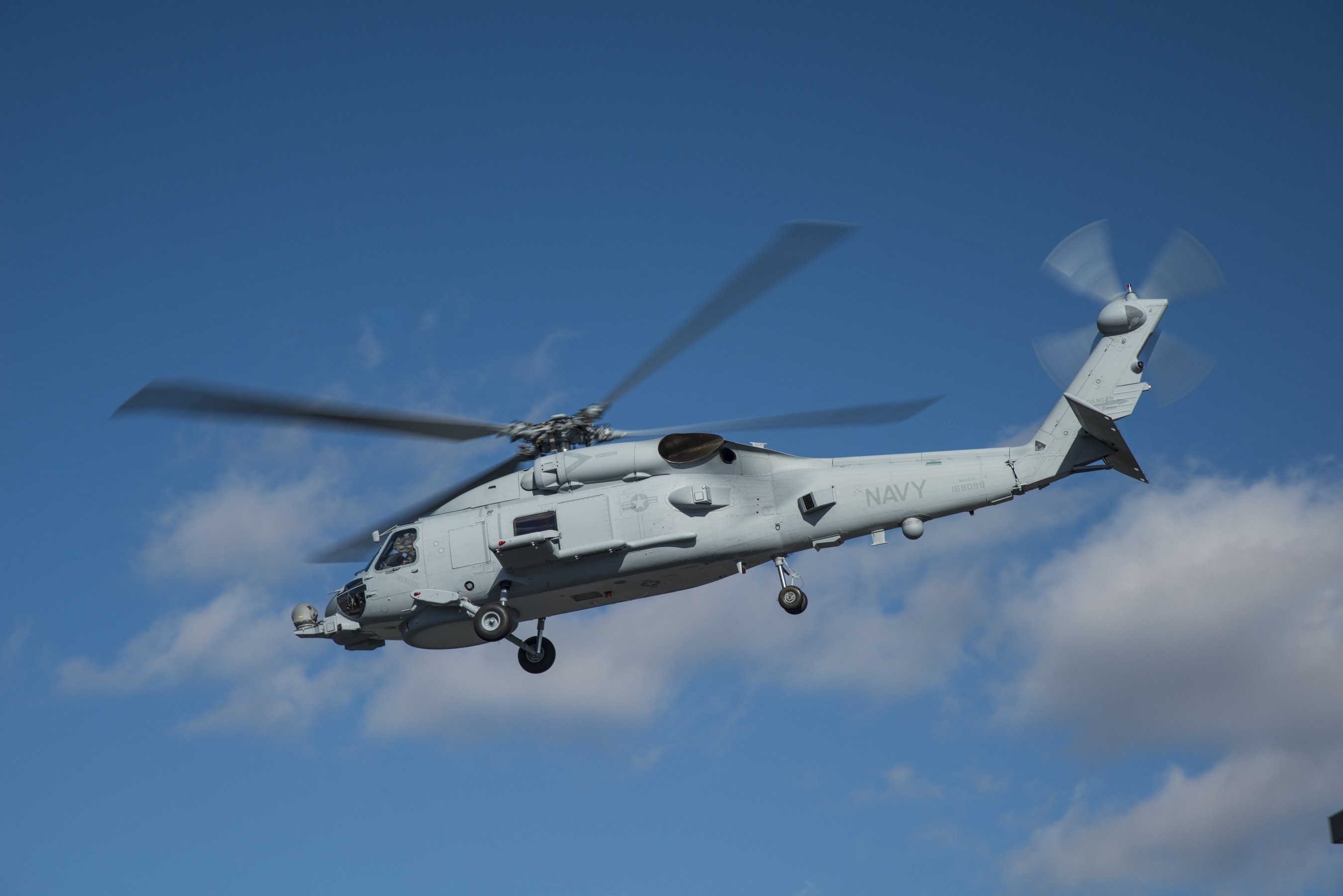 The U.S. Navy's 200th MH-60R "Romeo" helicopter takes flight on Nov. 12, 2014, from the Lockheed Martin facility in Owego, New York.