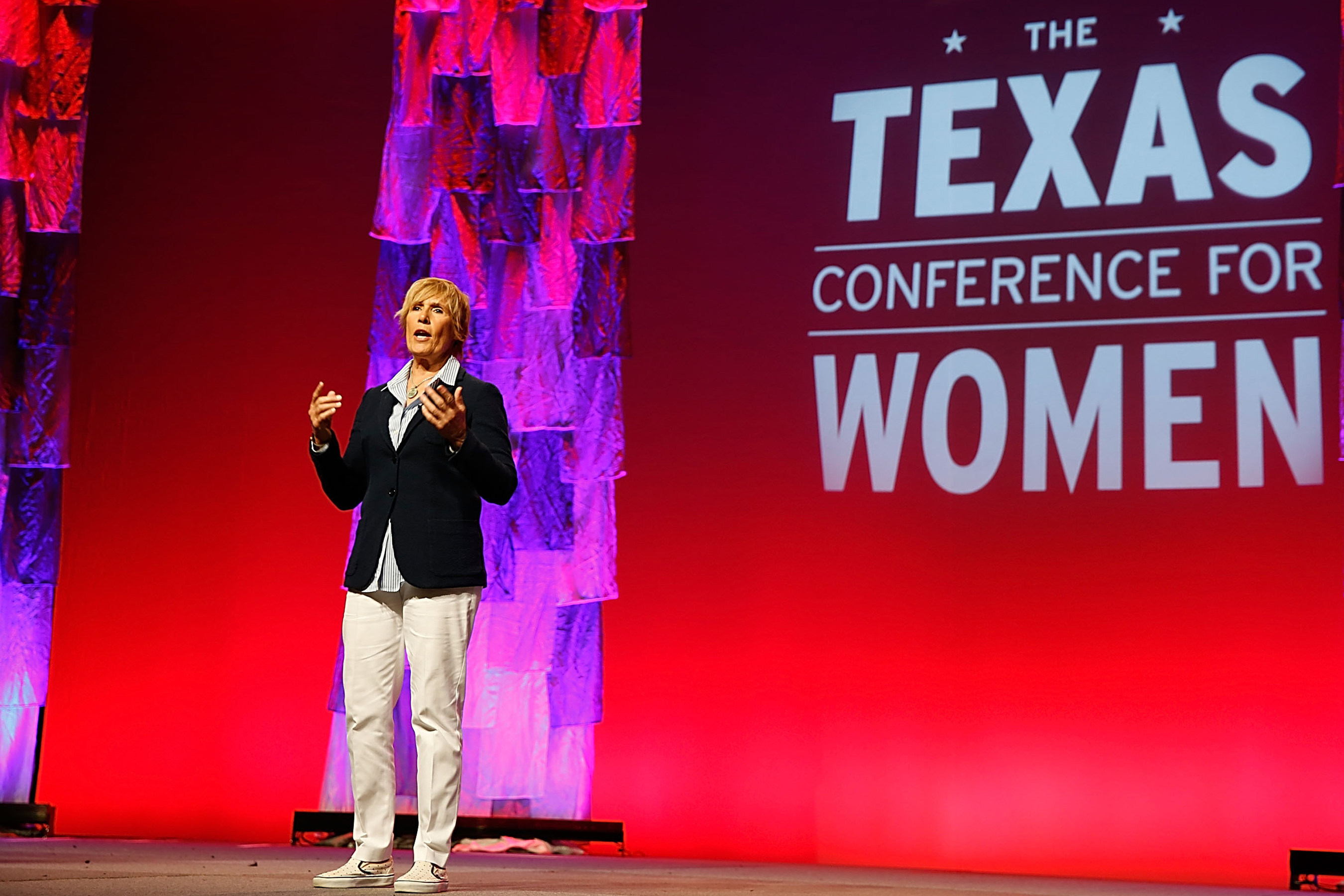 Diana Nyad, record-breaking endurance swimmer, addresses 6,000 attendees at the 2014 Texas Conference for Women.