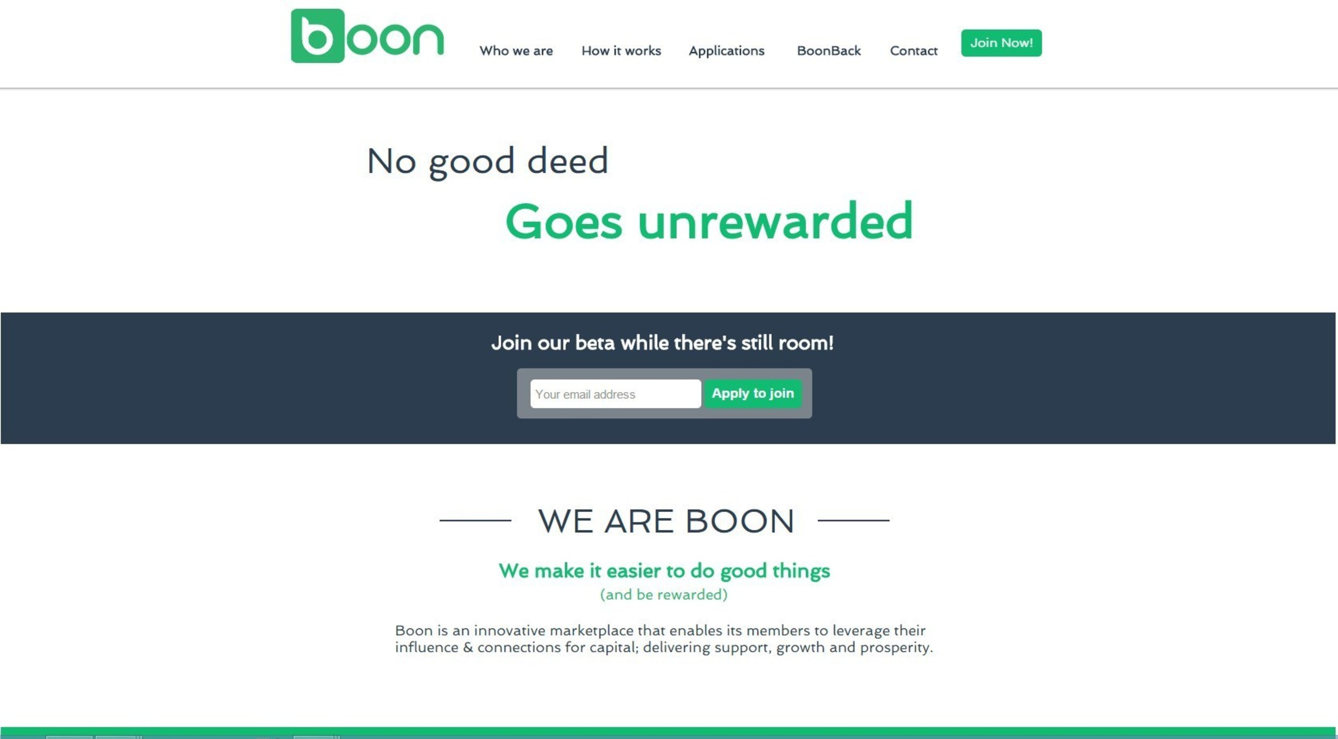 Screenshot of Boon's current landing page
