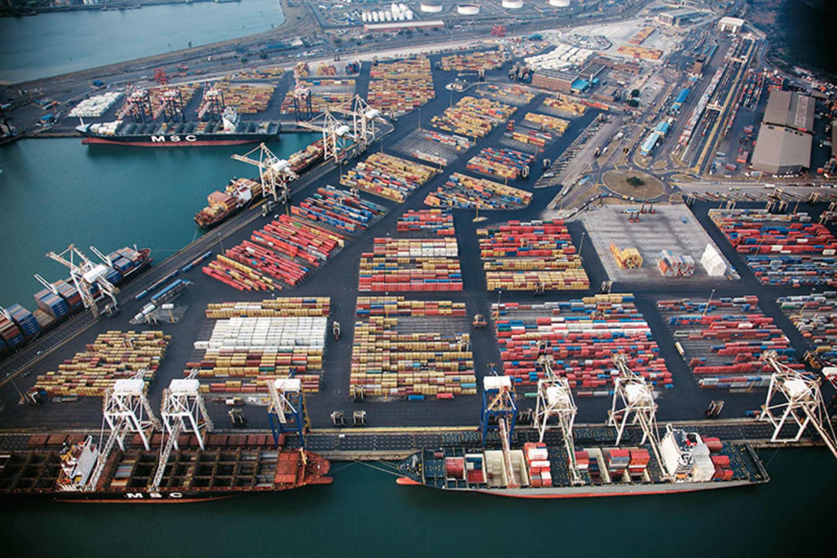 The Port of Durban, South Africa handles more than 80 million tons of cargo each year. Durban is the continent's largest and busiest container terminal.