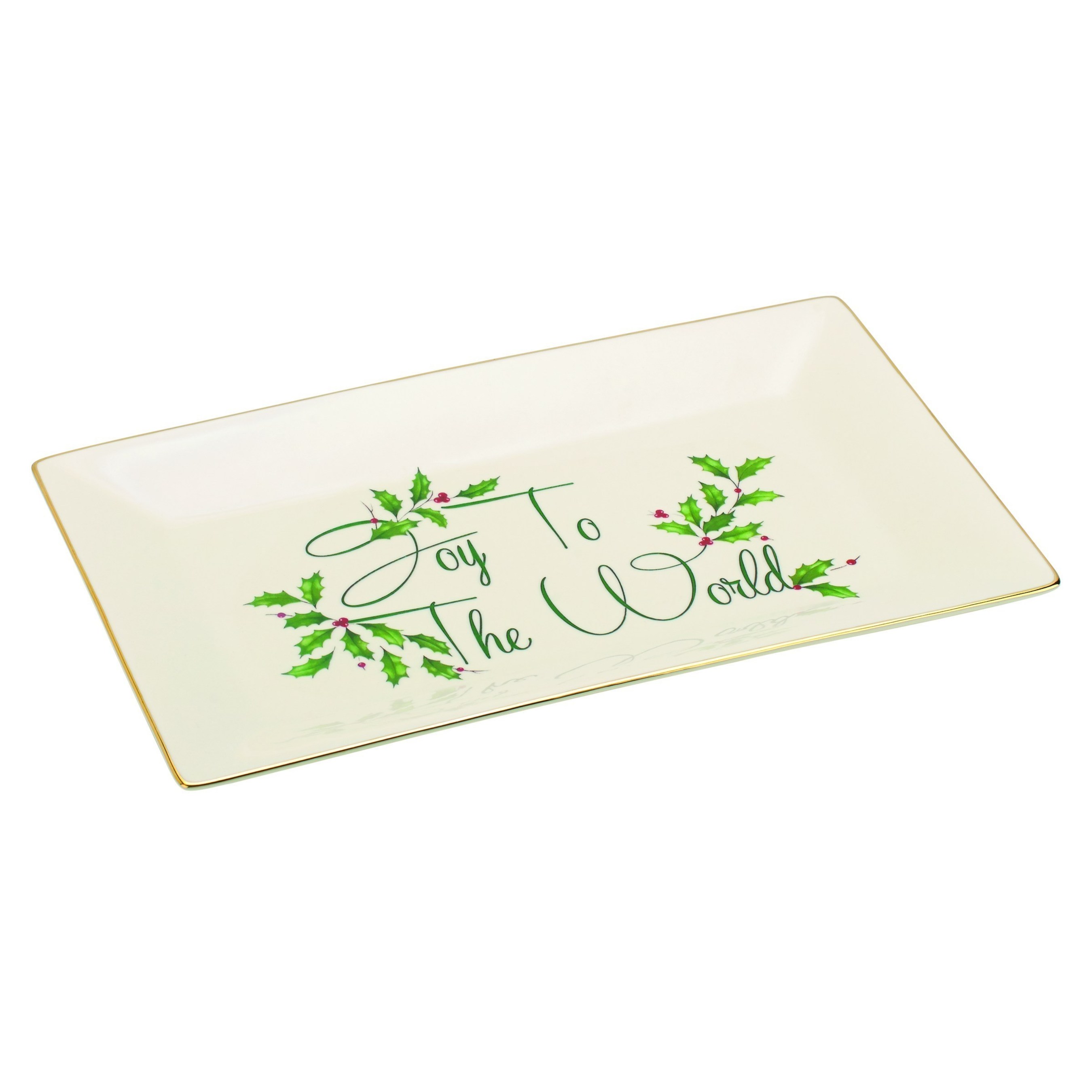 Lenox Holiday Joy to the World Tray - Perfect for entertaining, this porcelain tray is trimmed in gold and holly to match the popular Holiday dinnerware.